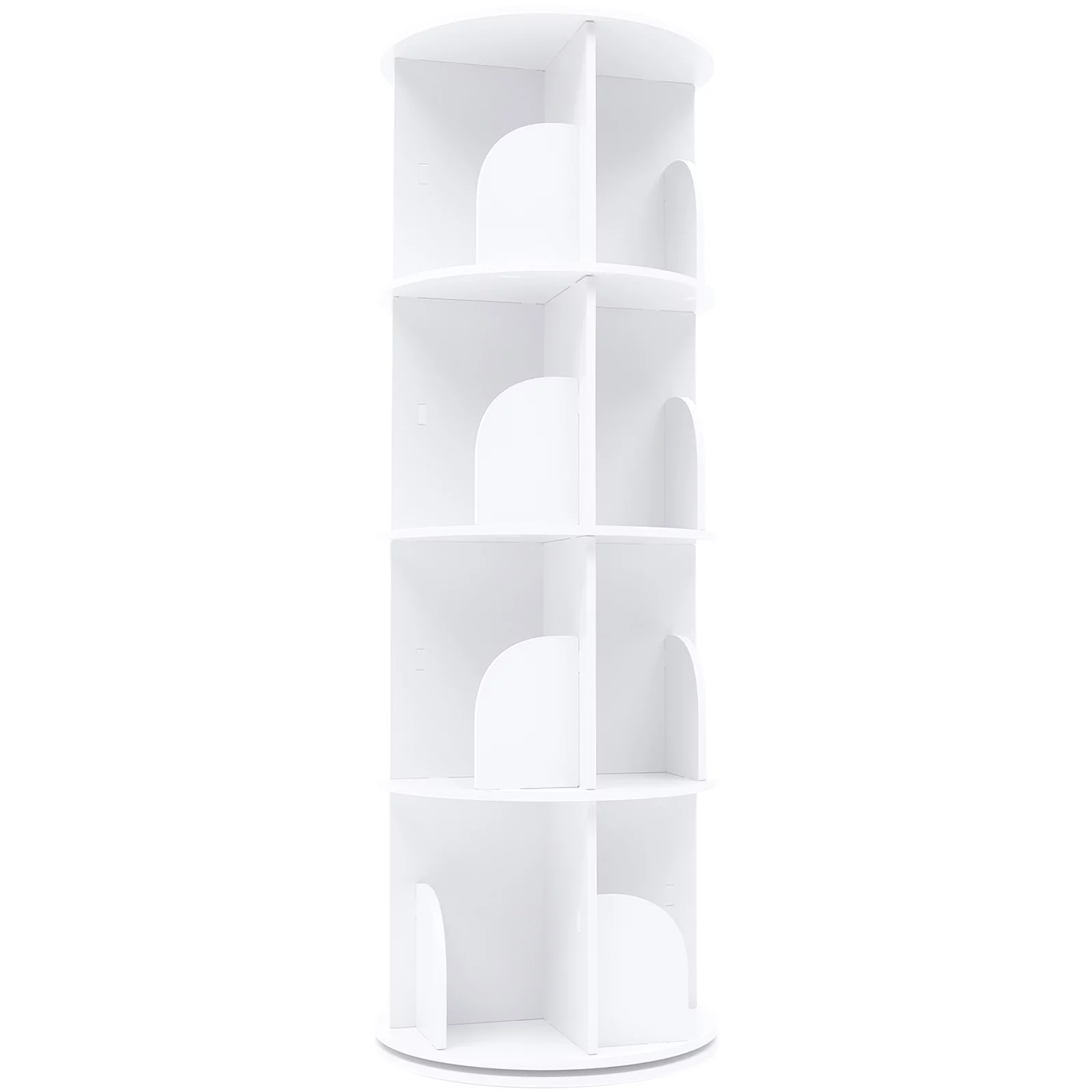Aiqidi 360° Rotating Bookshelf 4 Tiers Stackable PVC Standing Display Rack Bookcase Storage Organizer Shelf for Living Room Bedroom (White)