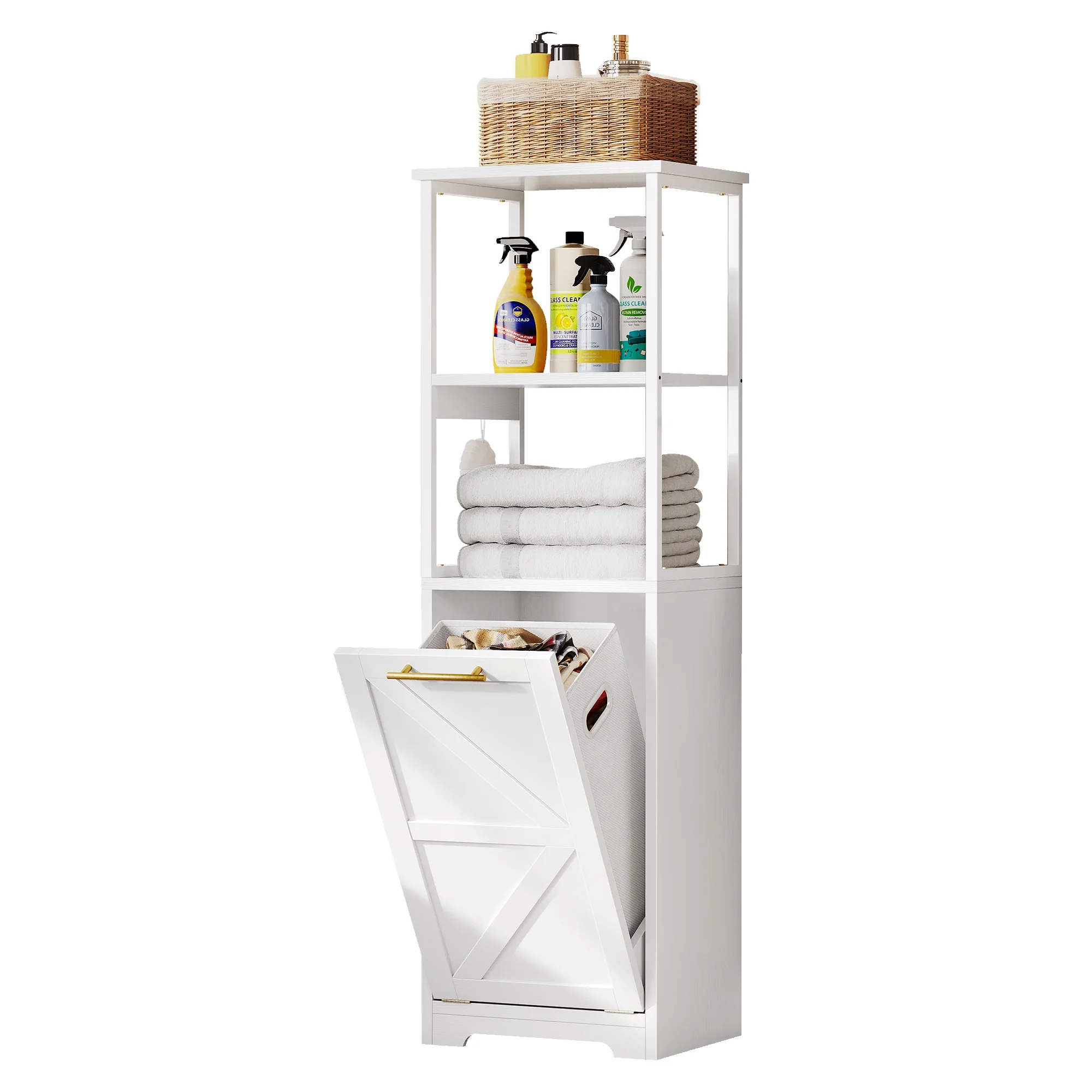 DWVO Tilt Out Laundry Hamper Cabinet with Removable Laundry Basket and 3 Shelves, White