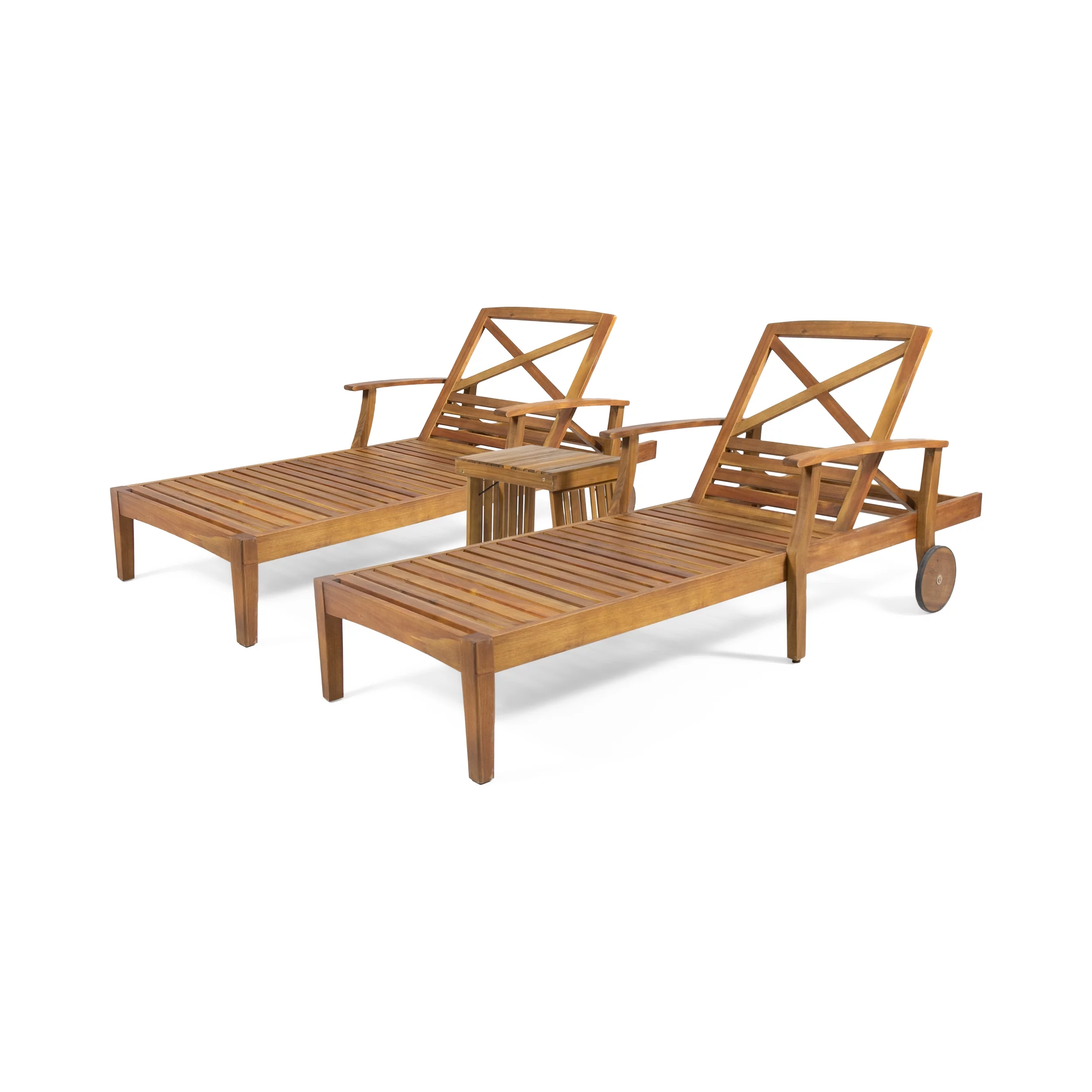 Noble House Forrest Acacia Wood Outdoor Chaise Lounge - Set of 2, Teak