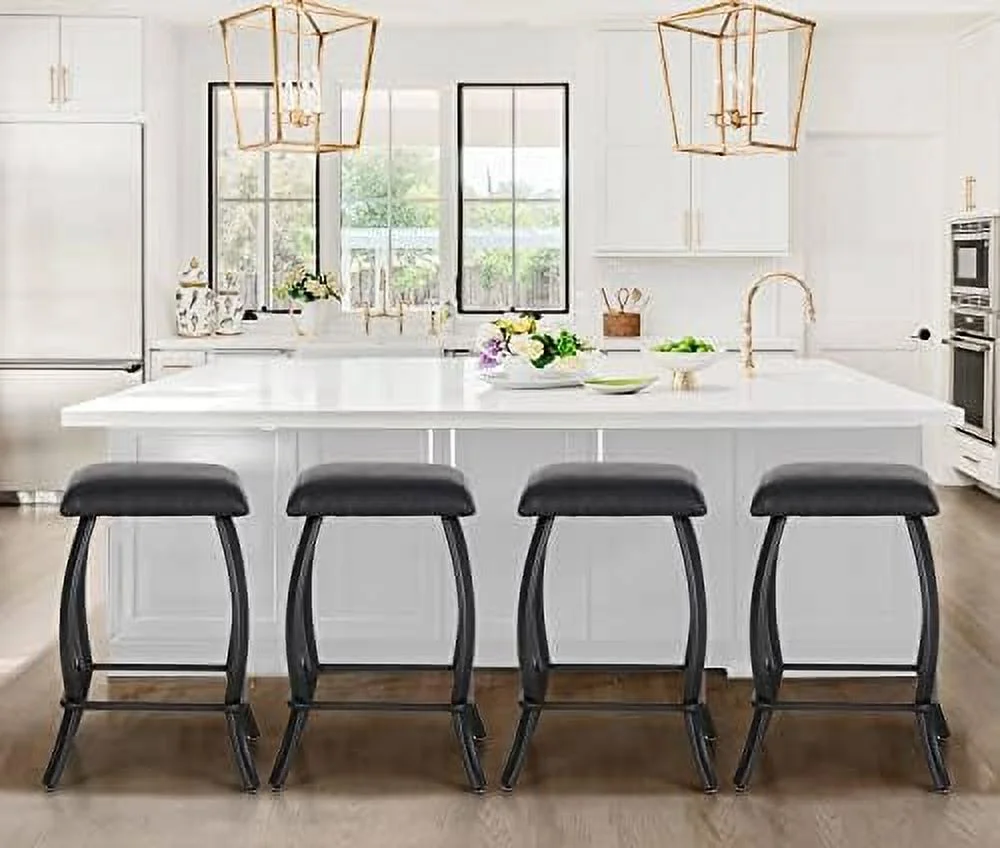 xrboomlife Counter Height  Stools Set of 2 for Kitchen Counter 26" Backless Modern Barstools Industrial Upholstered Faux Leather Stools Farmhouse Island Chairs  Fixed Grey Seat