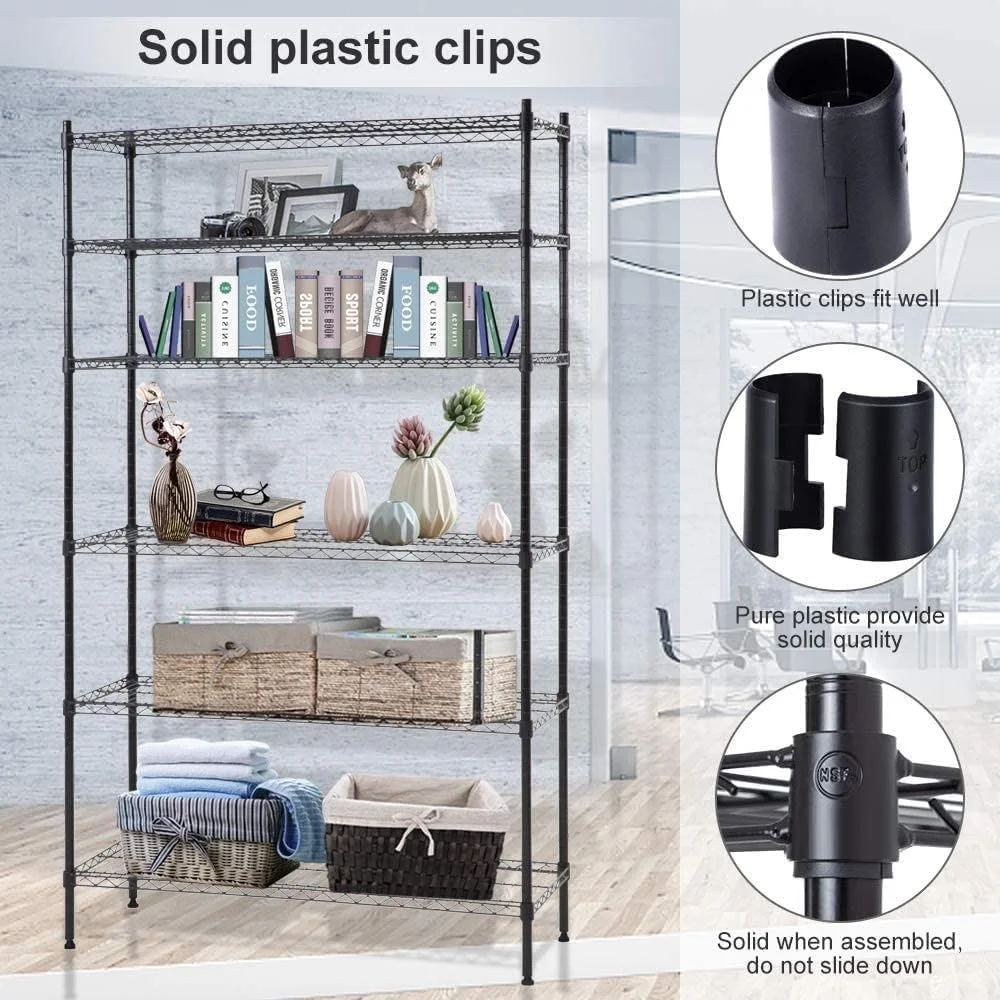 FDIGLUL 6 Tier Wire Shelving Unit Wire Shelves  NSF Heavy Duty Height Adjustable  Wire  Shelving Rack with Feet Leveler Garage Rack Kitchen Rack Office Rack Commercial Shelving - Black 42