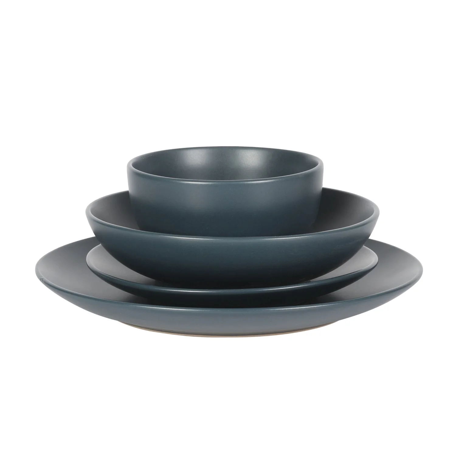 Gibson Home Queenslane 16 Piece Double Bowl Plates and Bowls Dinnerware Sets - Matte Blue