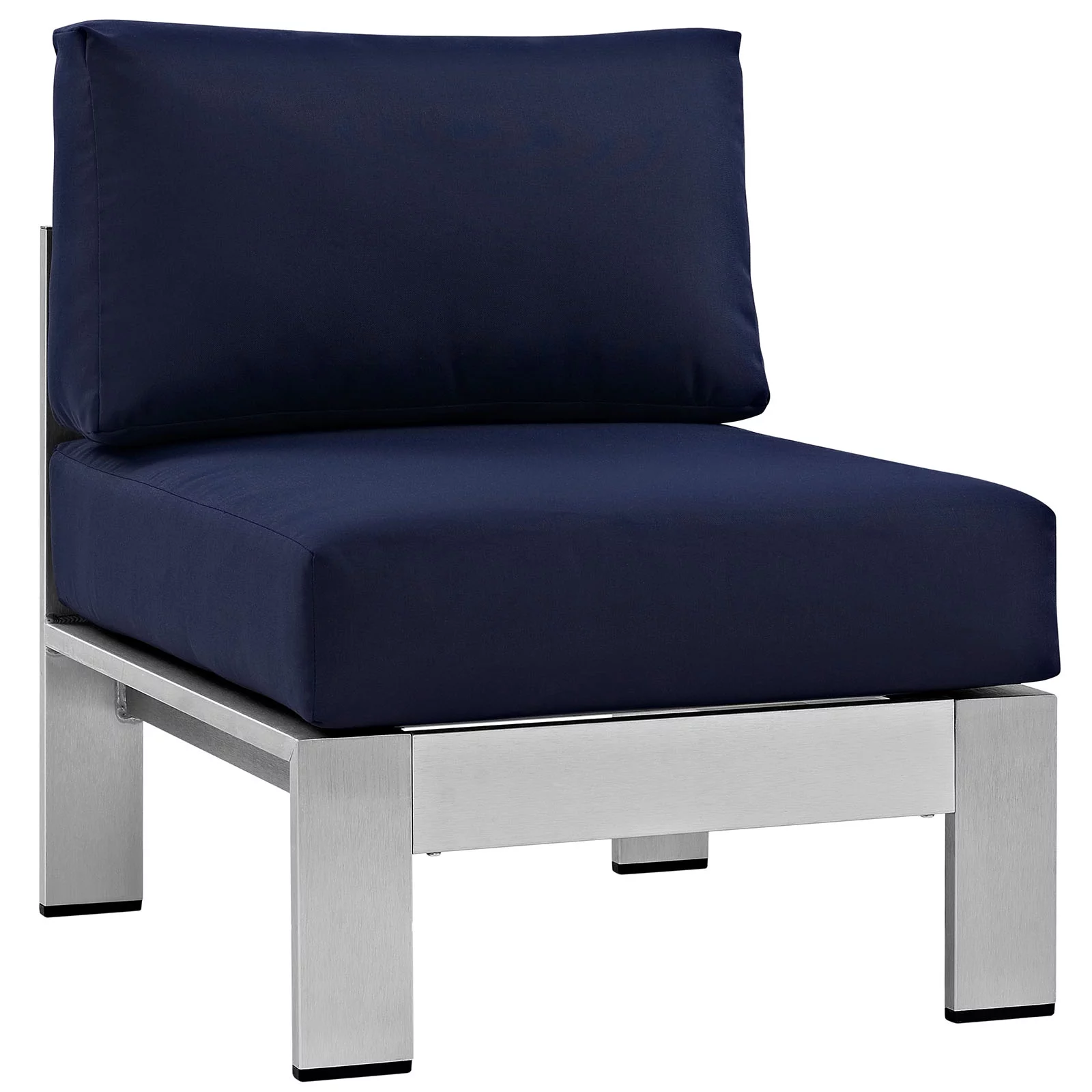 Modern Contemporary Urban Design Outdoor Patio Balcony Lounge Chair, Navy Blue, Metal Aluminum