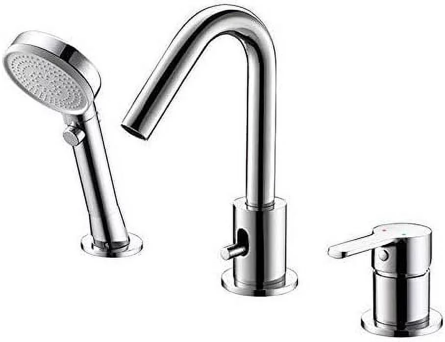 HAOFEI Roman Tub Faucet, Tub Faucet Chrome Bathtub Bath Faucet Set 3-Hole with Hand Shower Tub Spout Diverter Deck-Mount Pull Out Bathroom Tub Faucet