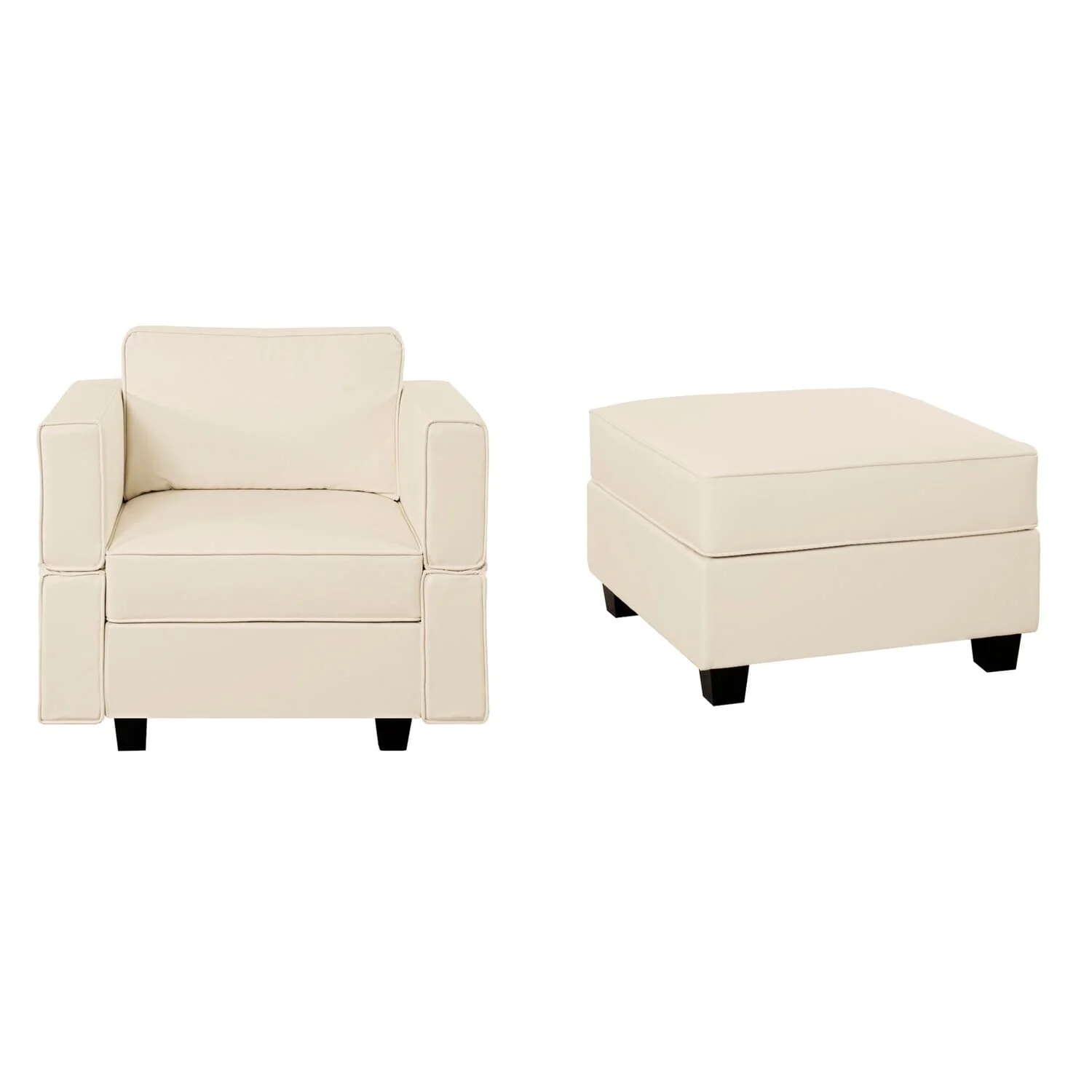 Naomi Home Sarah Contemporary DIY Sofa Collection-Color:Beige,Fabric:Air Leather,Style:Accent Chair with Ottoman