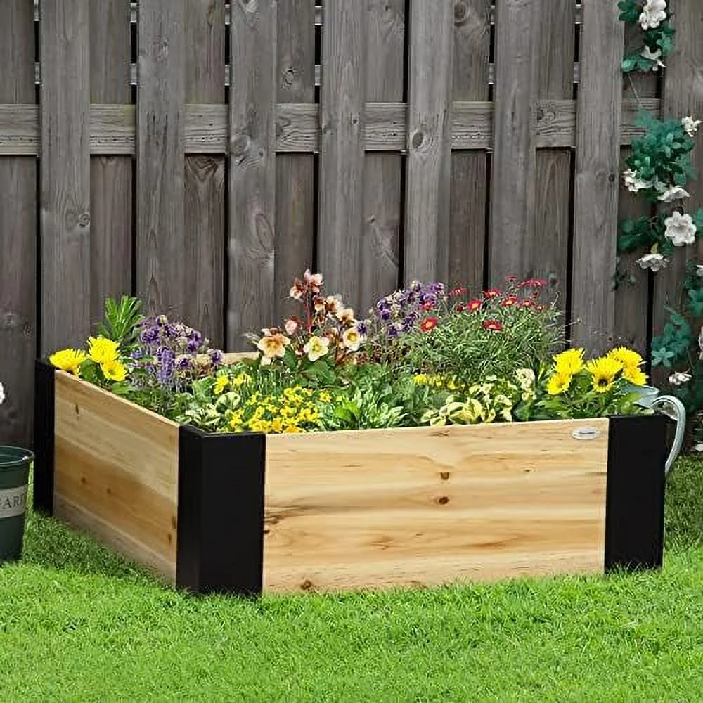 Wooden Raised Garden Bed Kit, Elevated Ground Planter Box With Metal Bracket, 31.5 X 31.5 X 11In Square, For Vegetables, Fruits, Herbs, Succulents, Lawn, Yard, Natural