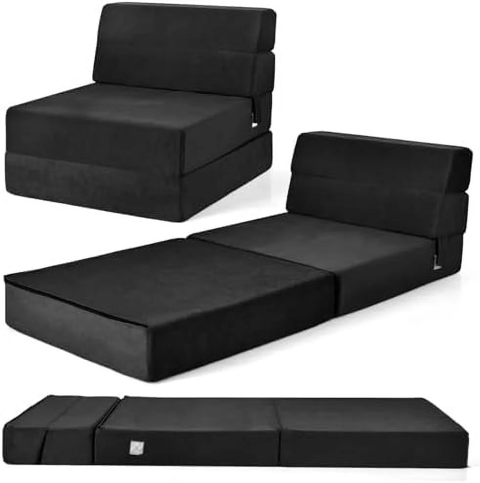 MQLIFEBOOM Folding Sofa Bed Chair - 3-in-1 Convertible Couch Sleeper  Floor Futon Couch w/Removable Cover & Full Padded Foam  Fabric Guest Sleeper Chair for Living Room  Study  Apartm