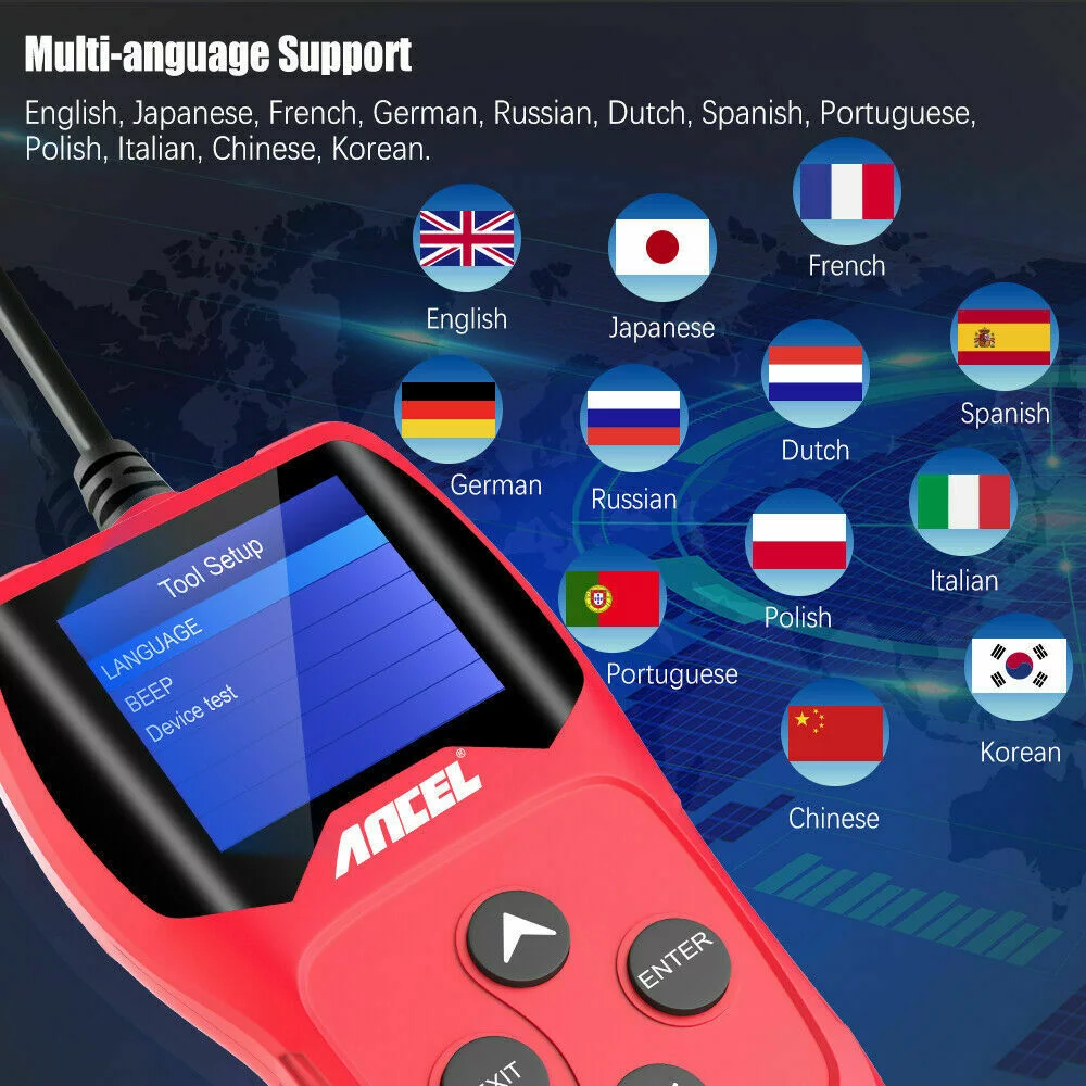 ANCEL BA201 Car 12V 100-2000 CCA Battery Load Tester Automotive Starter Cranking Charging System Digital Analyzer Auto Bad Cell Test Tool - Red