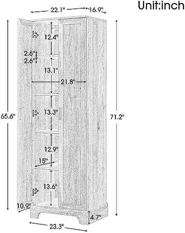 CHIUYN Harper & Bright Designs  Cabinet  67 Inch Freestanding Tall Floor Bathroom  Cabinet with One Door  Two Drawers  and Adjustable  for Bathroom  Office  and Living Room (White)
