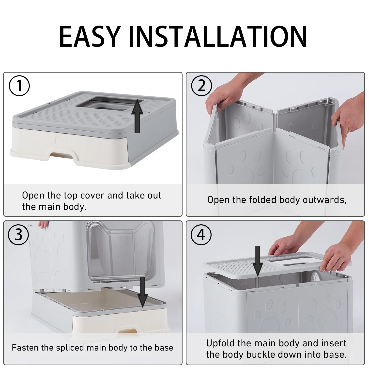 Nanyi Cat Litter Box with Lid Cover, Plastic Scoop, Front Entry Top Exit, Large Foldable Enclosed Cat Litter Tray, Easy Clean and Install (Gray)