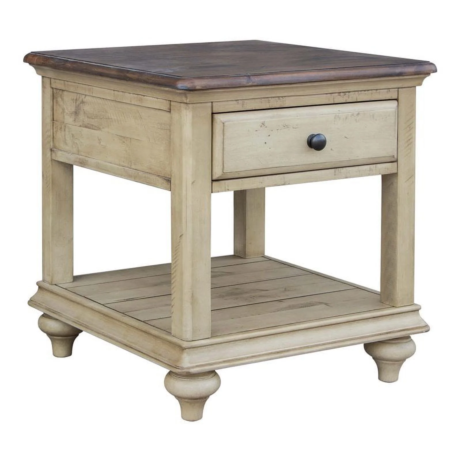 Home Square Wood End Table in Cream Puff & Walnut Brown - Set of 2