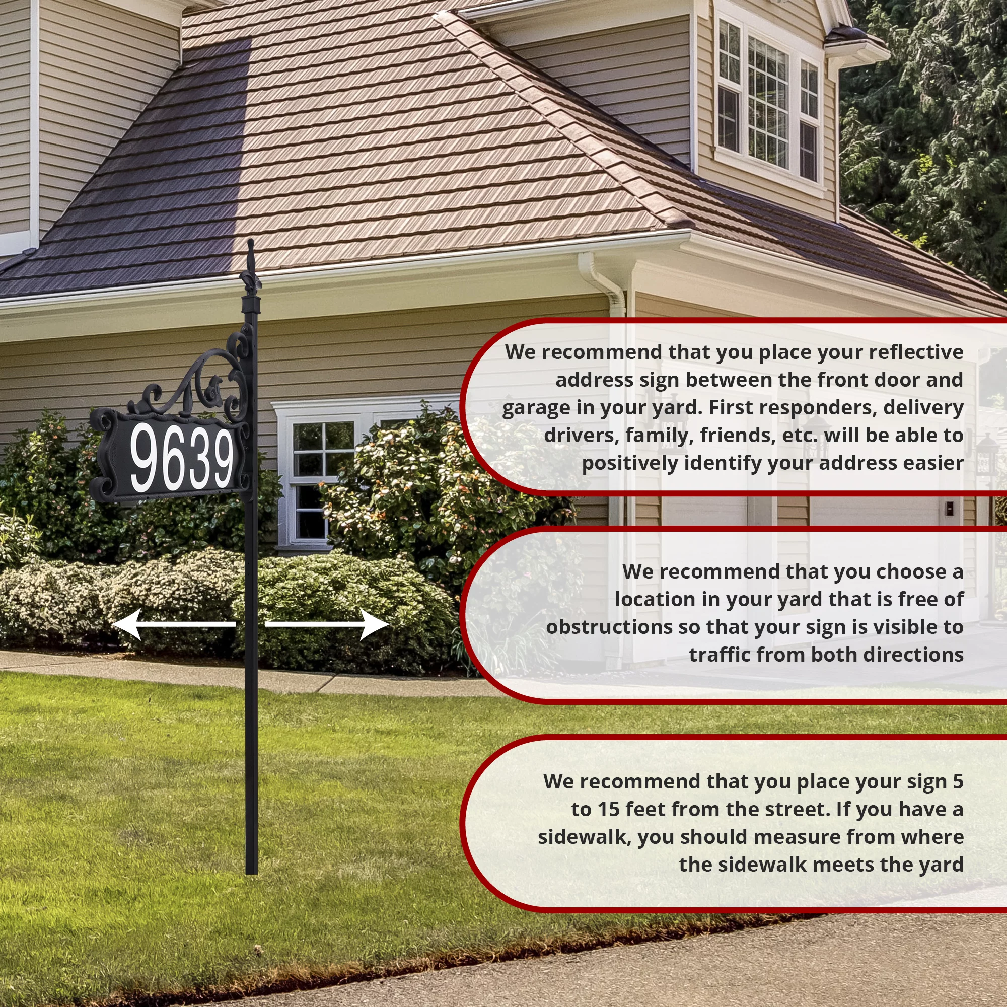 Address America USA Handcrafted, Double-Sided Reflective Boardwalk Address Sign - 58