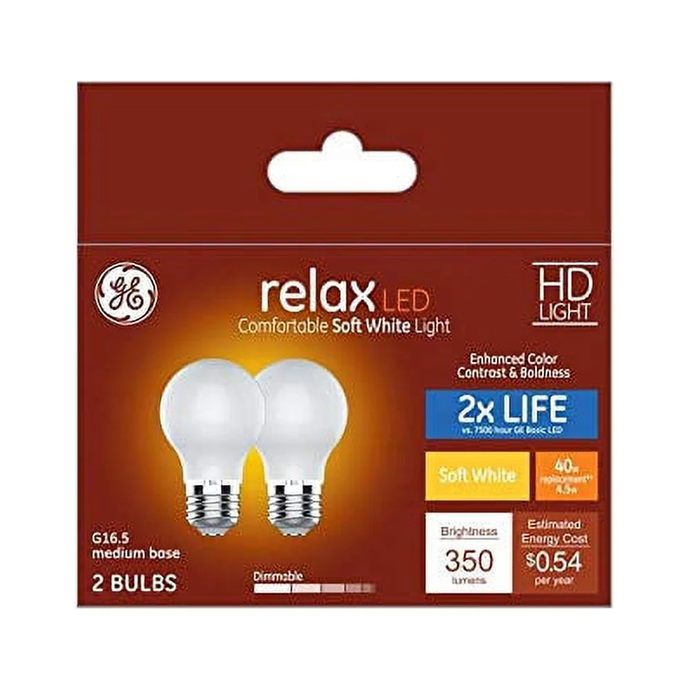 GE Relax 2-Pack 40 W Equivalent Dimmable Soft White G16.5 LED Light Fixture Light Bulbs Medium Base