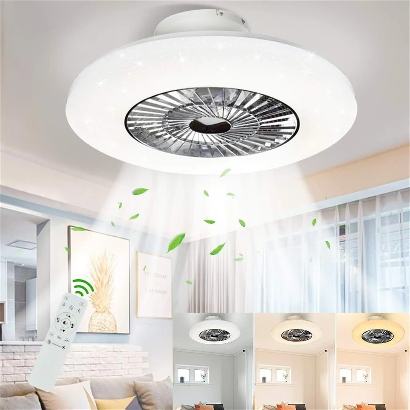 Remote Ceiling Fan with Light Kit-40W Modern Dimmable Ceiling Fan Lighting, 7 Invisible Blades