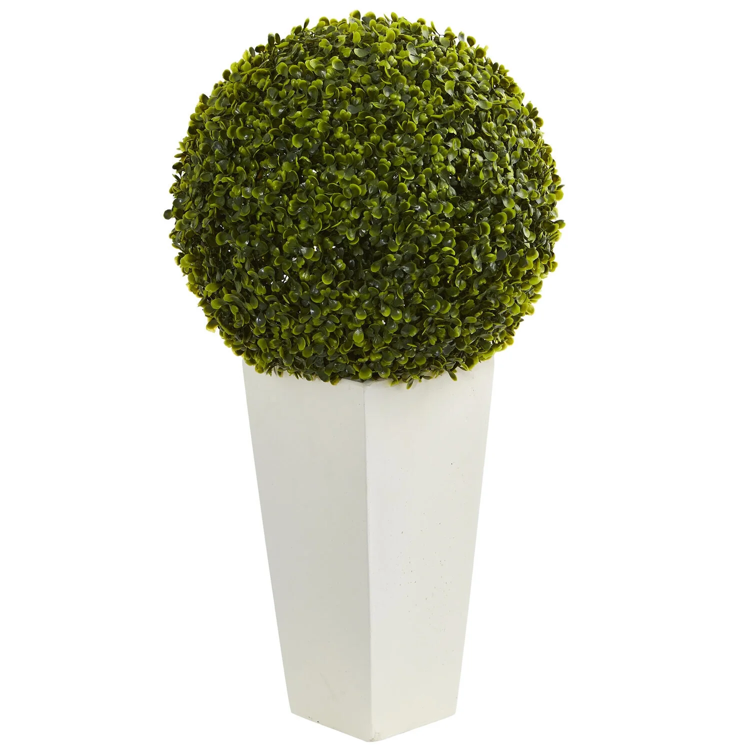 HomeStock 28In. Seaside Serenity Topiary Ball Artificial Plant In White Tower Planter (Indoor/Outdoor)