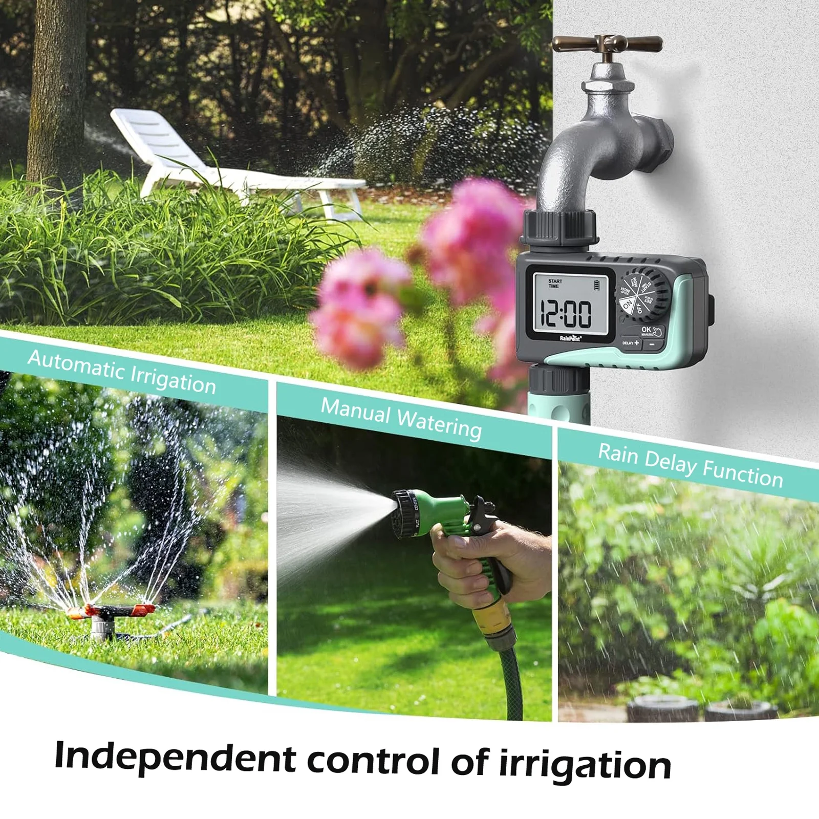 RAINPOINT Digital Sprinkler Timer, Programmable 1-Outlet Automatic Hose Water Timer for Lawn (ITV105)