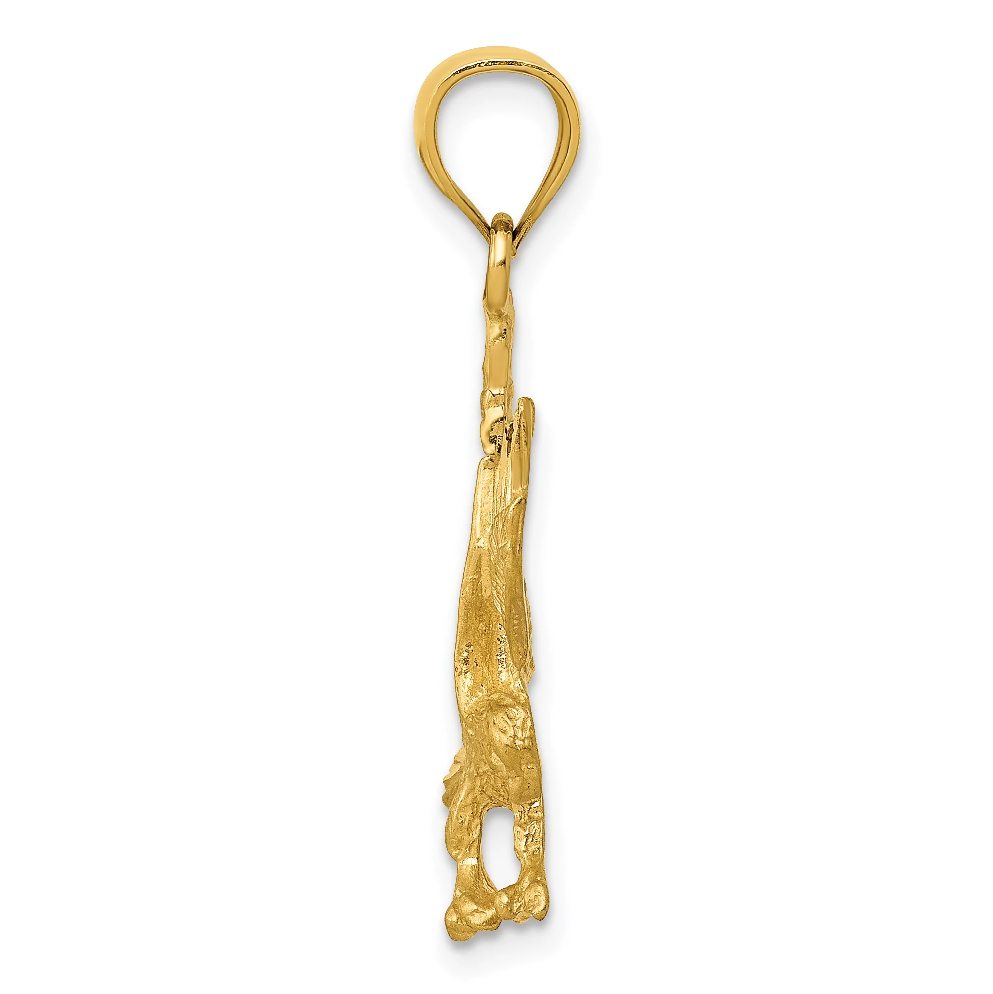 Carat in Karats 10K Yellow Gold Satin Diamond-Cut Eagle Pendant Charm (27.5mm x 14mm) With 14K Yellow Gold Lightweight Rope Chain Necklace 20''