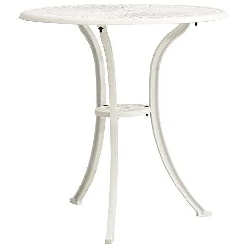 (Fast Delivery) Cast Aluminum Dining Table Outdoor Retro Bistro Table Round Dining Table with Umbrella Hole for Patio or Garden Garden Table White 24.4