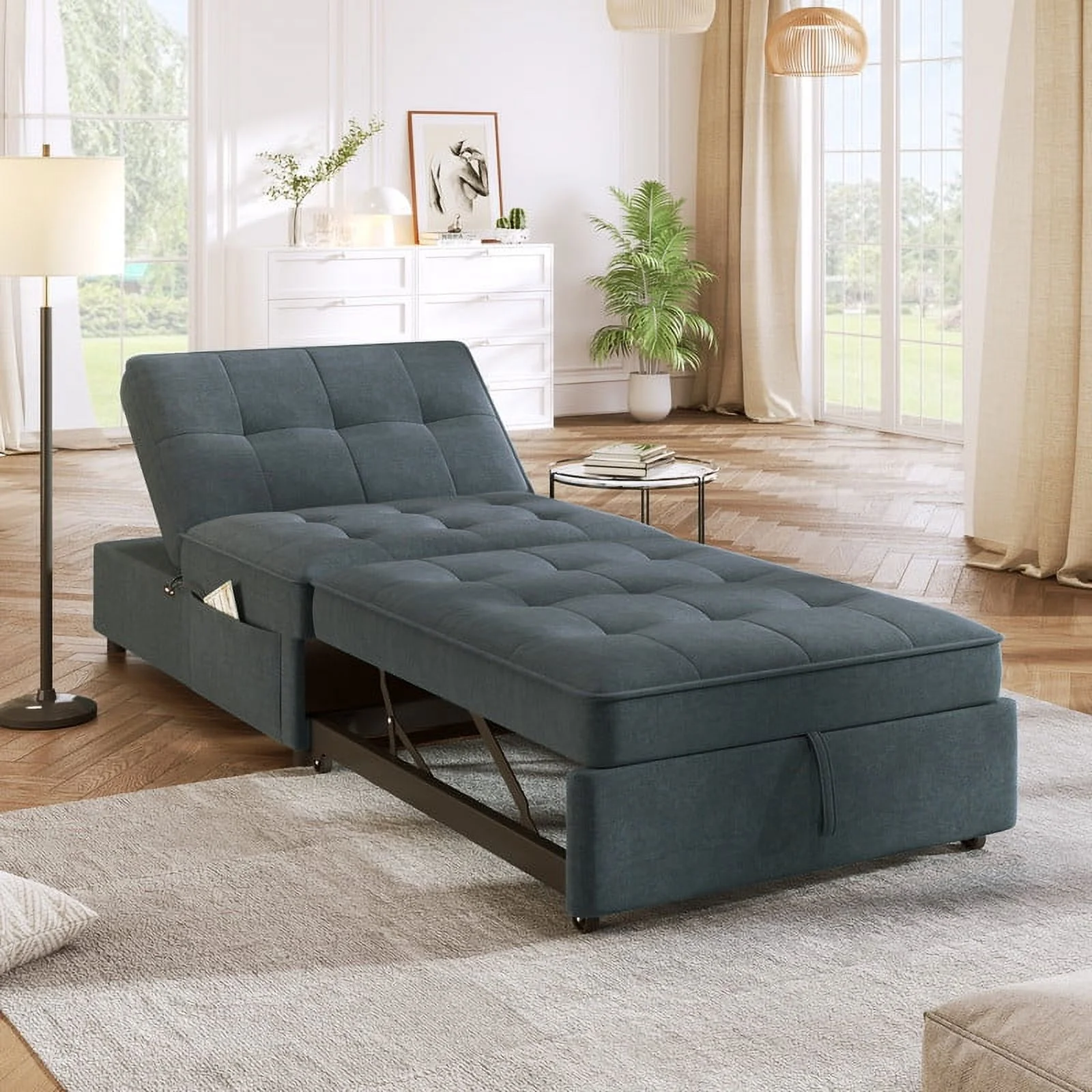 PARKWELL Upholstered Sofa Beds Chair 4 in 1, Convertible Sleeper Sofa for Living Room, Dark Blue