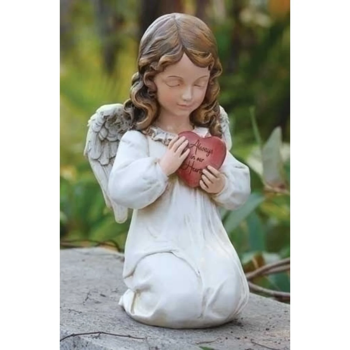 Roman Set of 2 Memorial Angel with Heart Outdoor Garden Statues 11.75