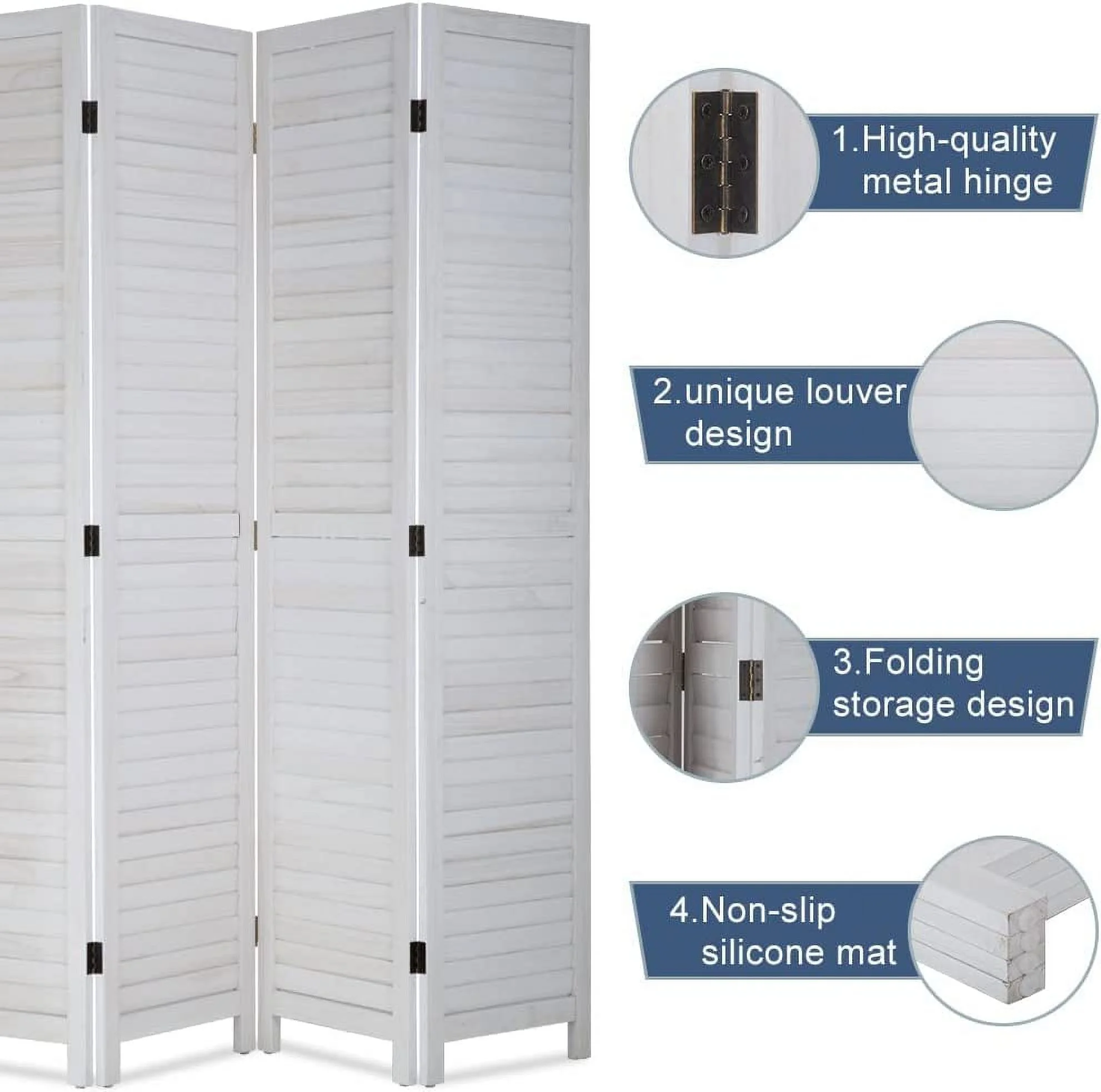 Room Divider Partition 4 Panel Privacy Screen Folding Screen Wood Frame Screen for Home Office Bedroom