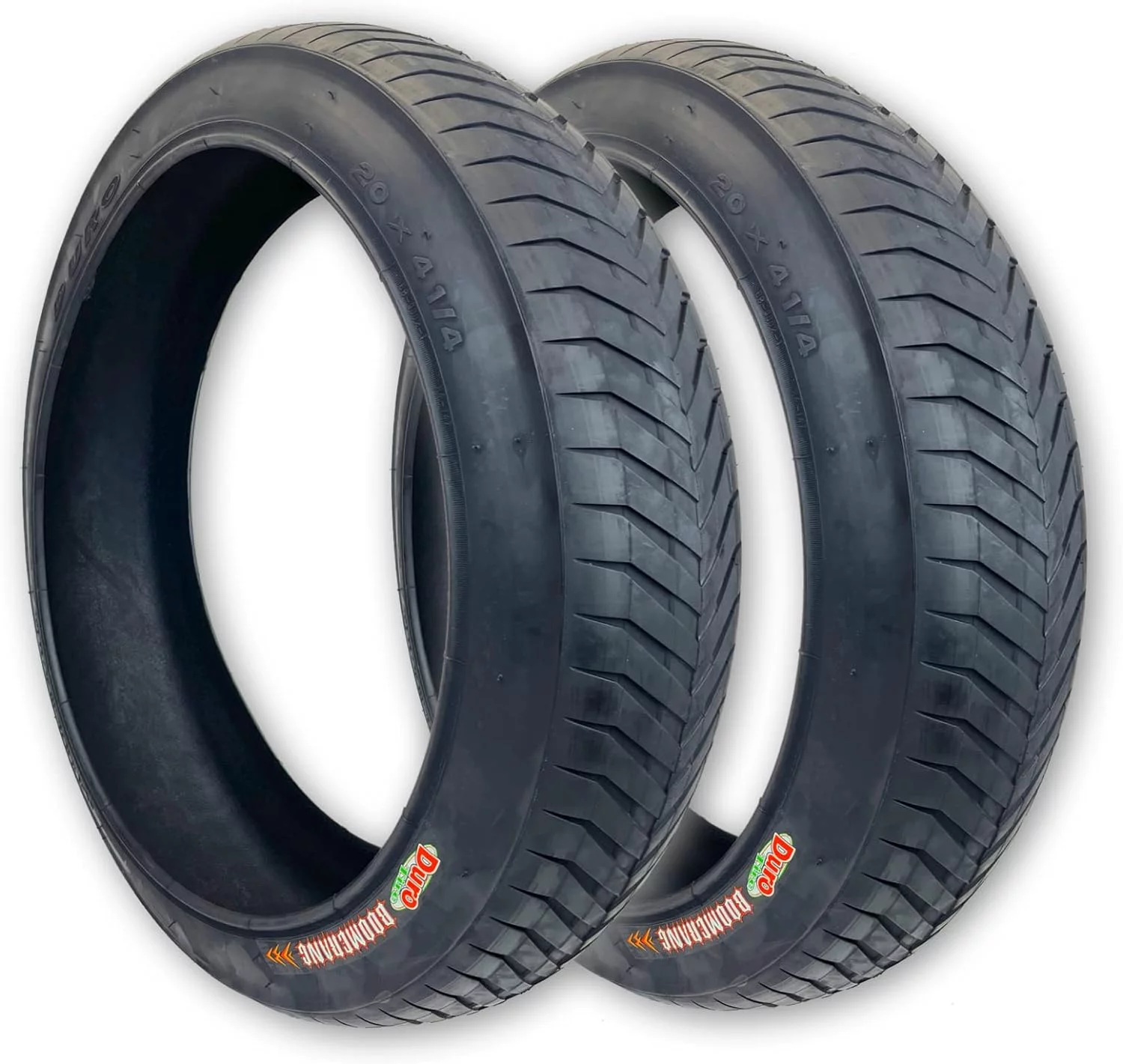 Two 20X4.25 Boomerang Bike Tires, Semi Slick Beach Cruiser Chopper Bike Tires Black 20 X 4.25