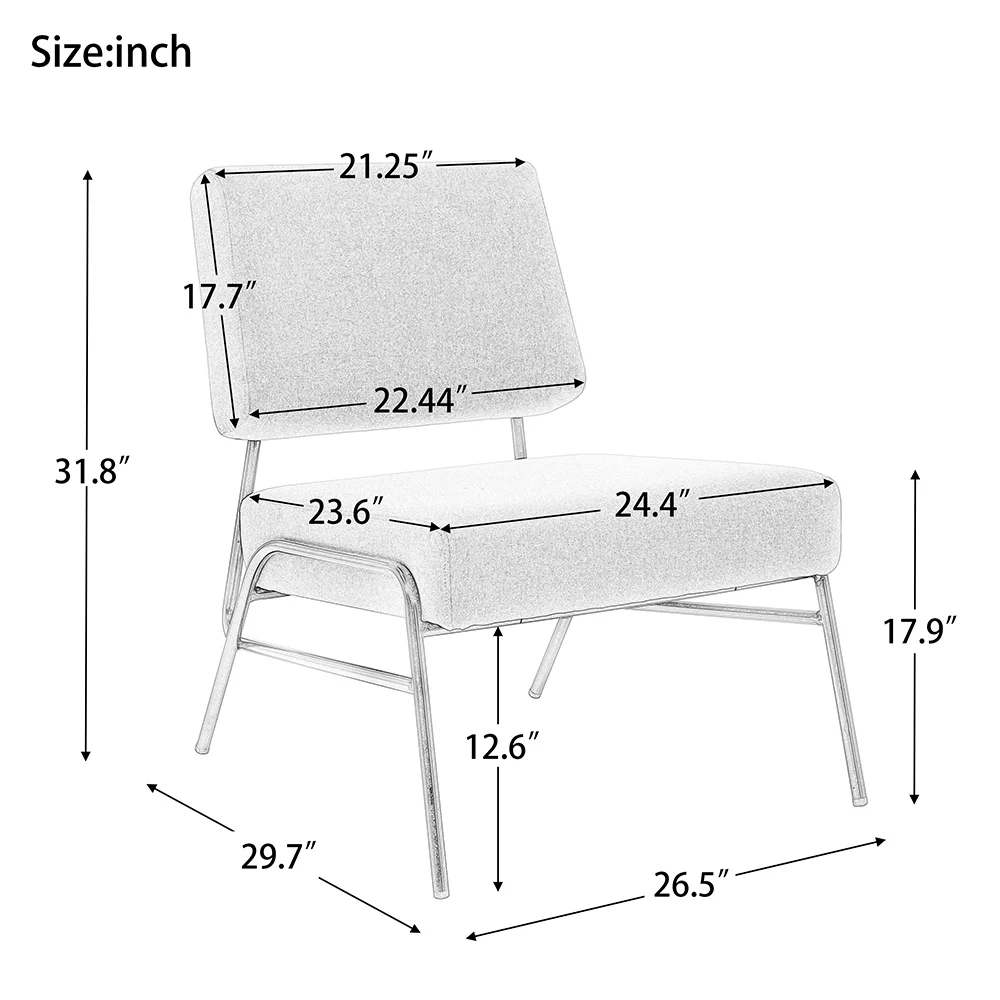 Hot selling metal frame slipper chair armless fashion high-end gray linen leisure chair