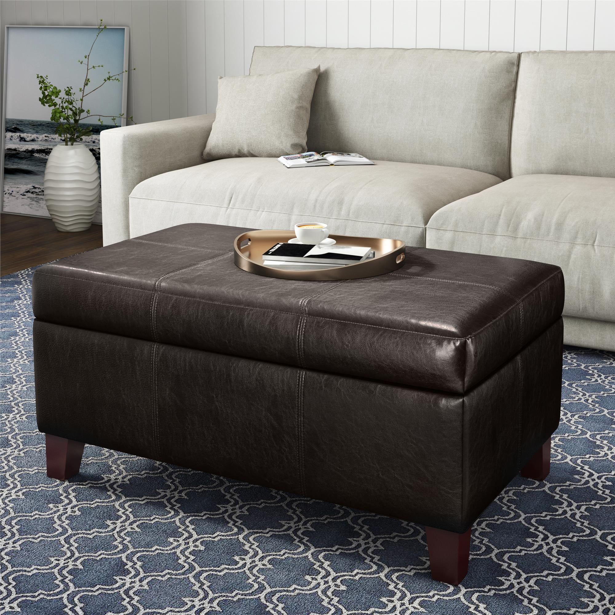 DHP Rectangular Faux Leather Upholstered Storage Ottoman, Espresso