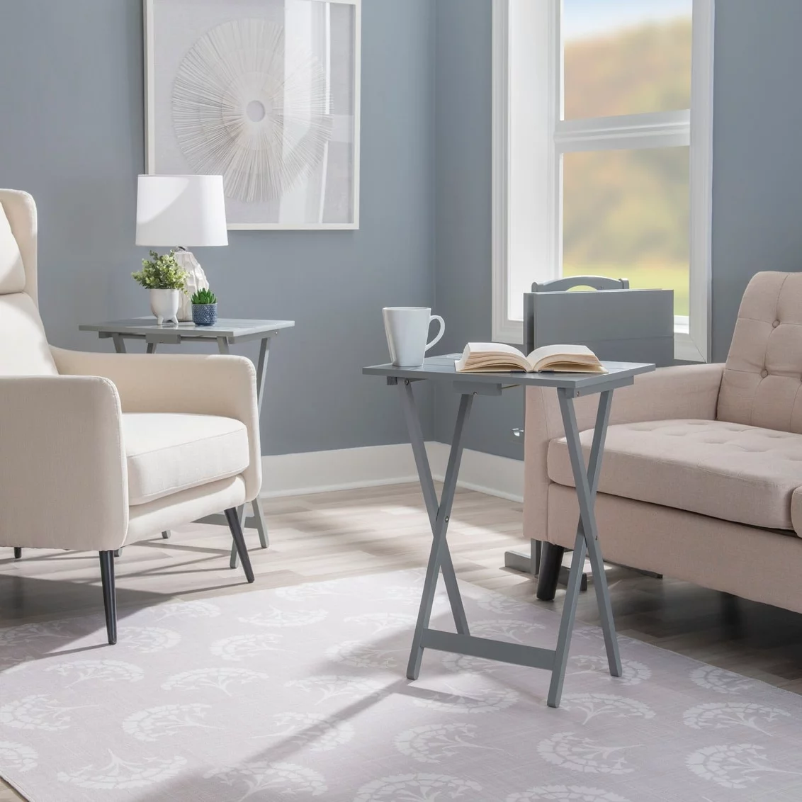 Linon Opal Compass TV Tray Table Set Grey