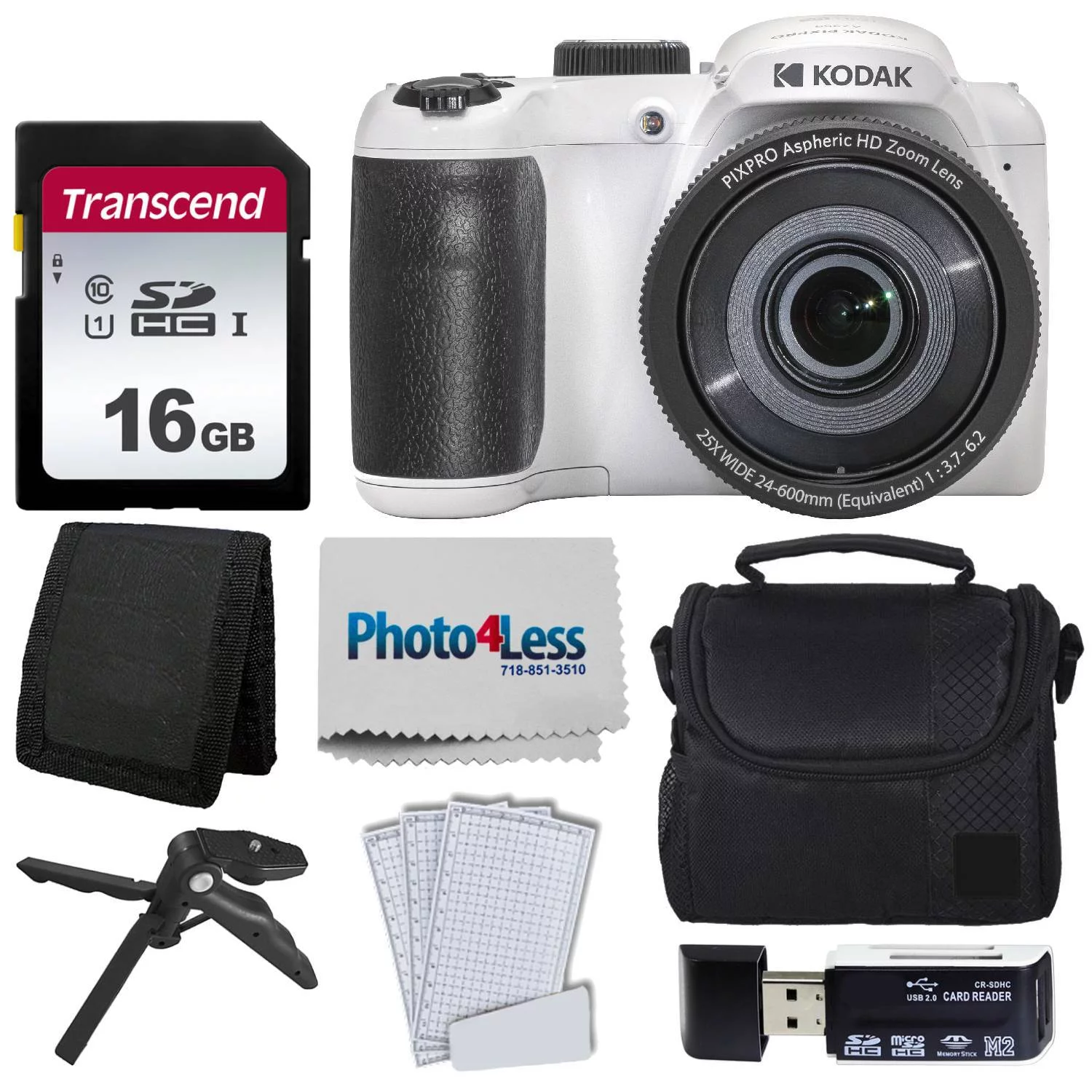 Kodak PIXPRO AZ255 Digital Camera (White) Kit + 16GB Memory Card + Accessories!