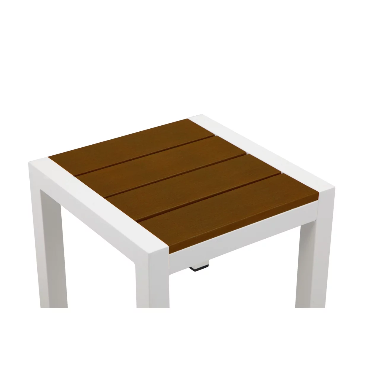 Josh 18 Inch Side End Table, Rich Brown Polyresin Planks, Aluminum Frame- Saltoro Sherpi