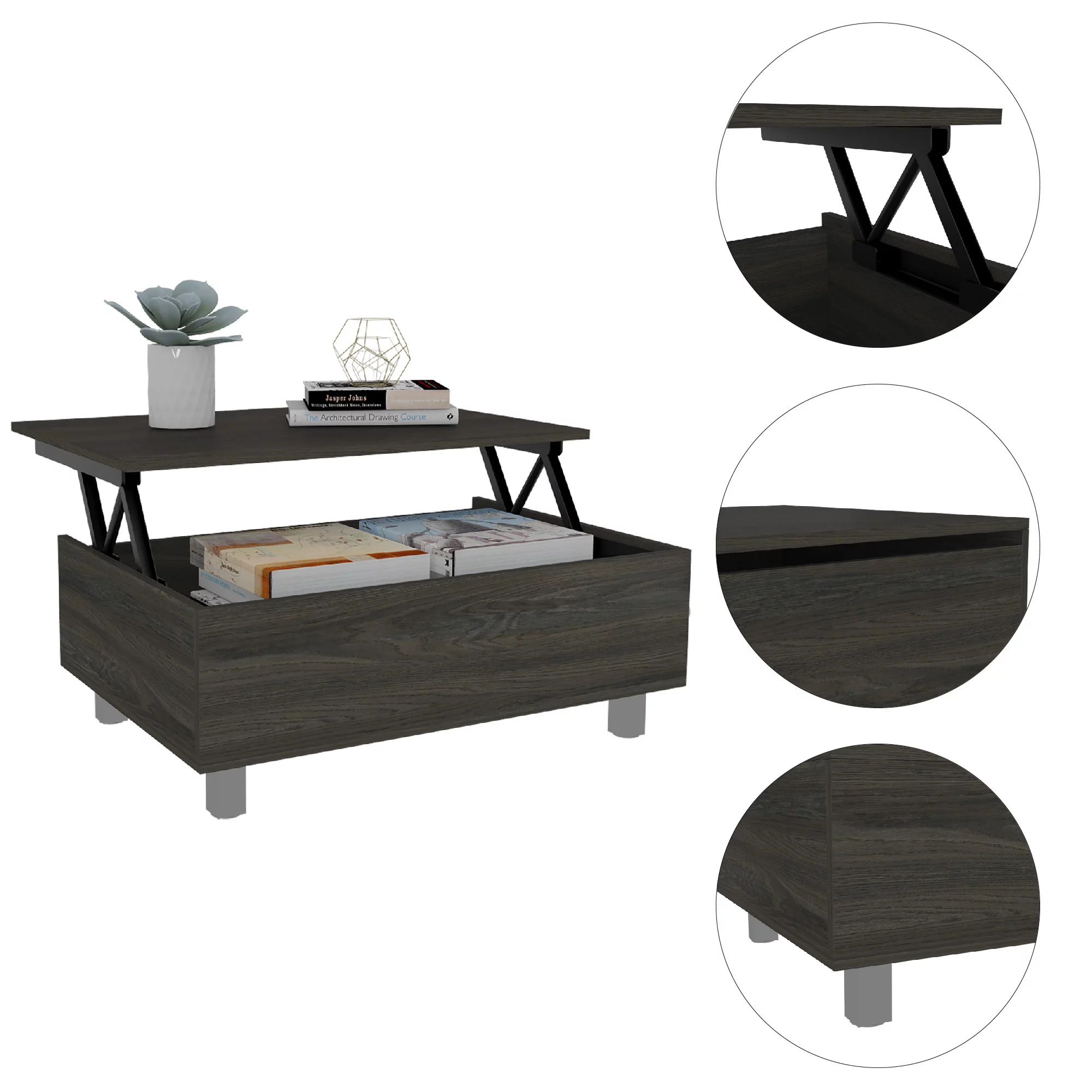 CoSoTower Rectangle Lift Top Coffee Table Carbon Espresso