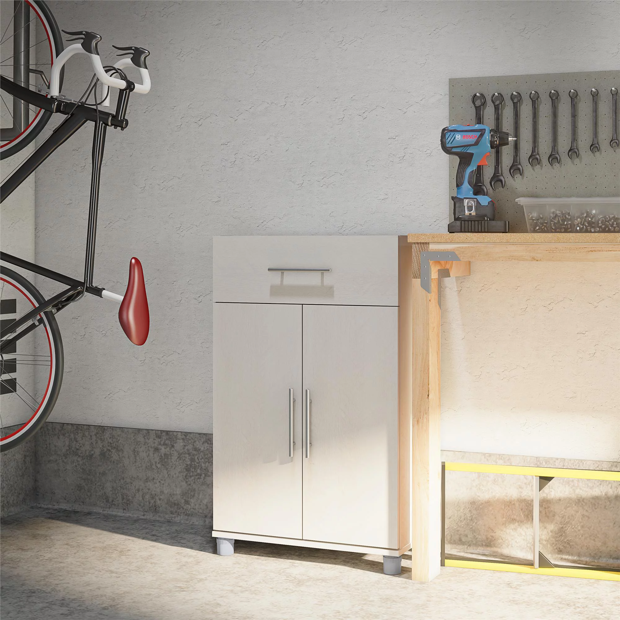 Systembuild Evolution Westford 2 Door/1 Drawer Garage Storage Cabinet, Ivory Oak