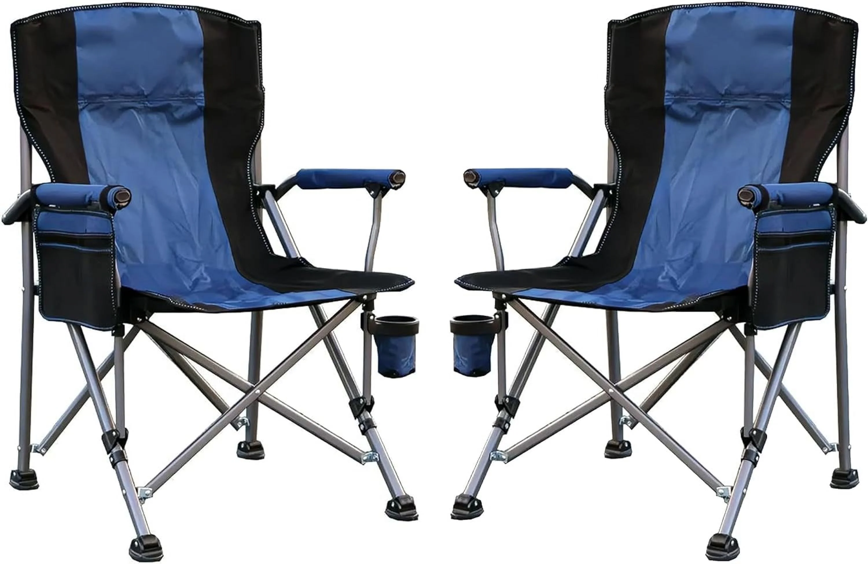 Camping Chair for Adults 2 Pack Heavy Duty Outdoor Patio Lawn Chairs Portable Support 350 LBS High Back Padded Oxford with Armrests, Storage Bag, Cup Holder, for Outside Fishing, Camping, 2PCS