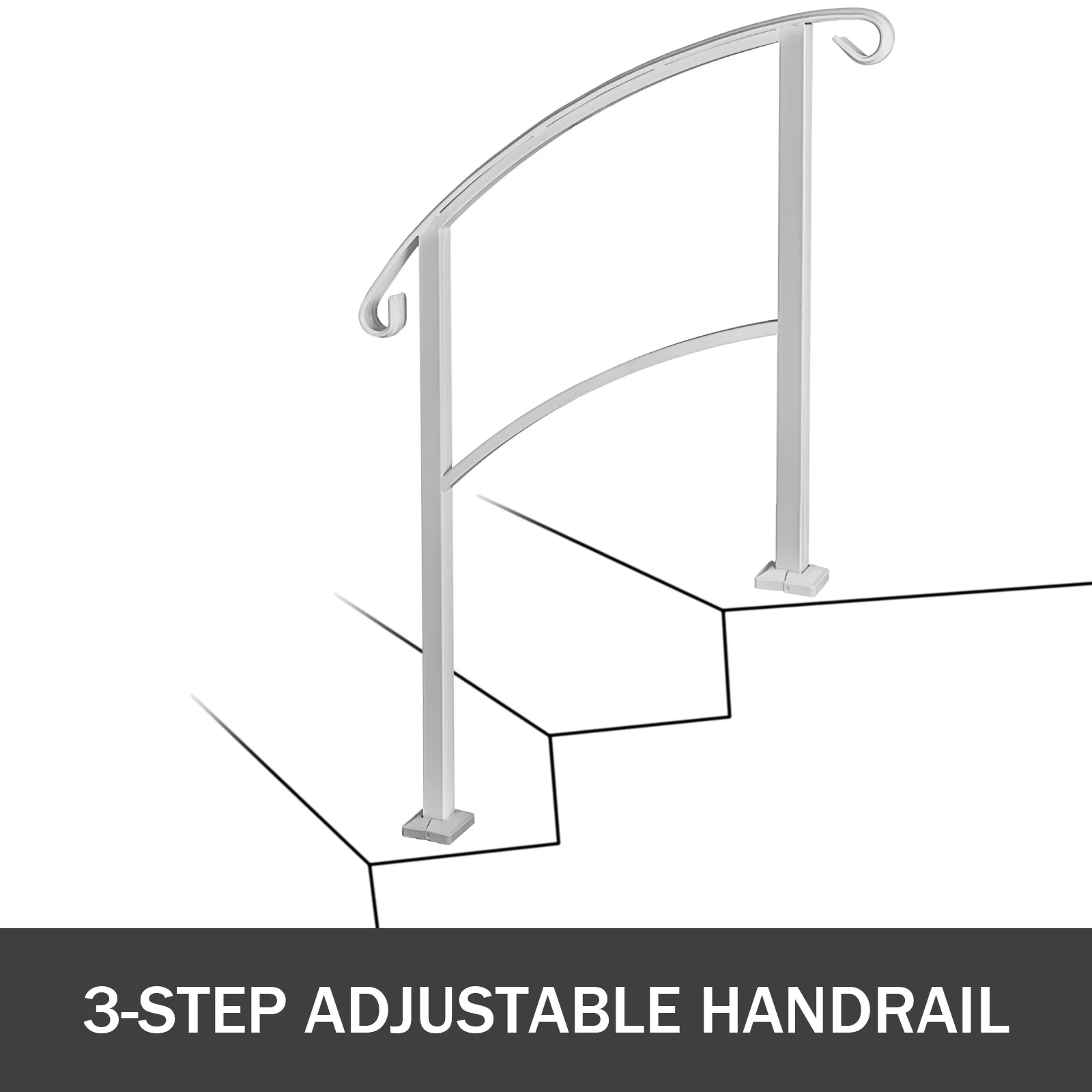 VEVOR 3-Step Transitional Handrail Fits 1 or 3 Steps Matte White Stair Rail Wrought Iron Handrail with Installation Kit Hand Rails for Outdoor Step