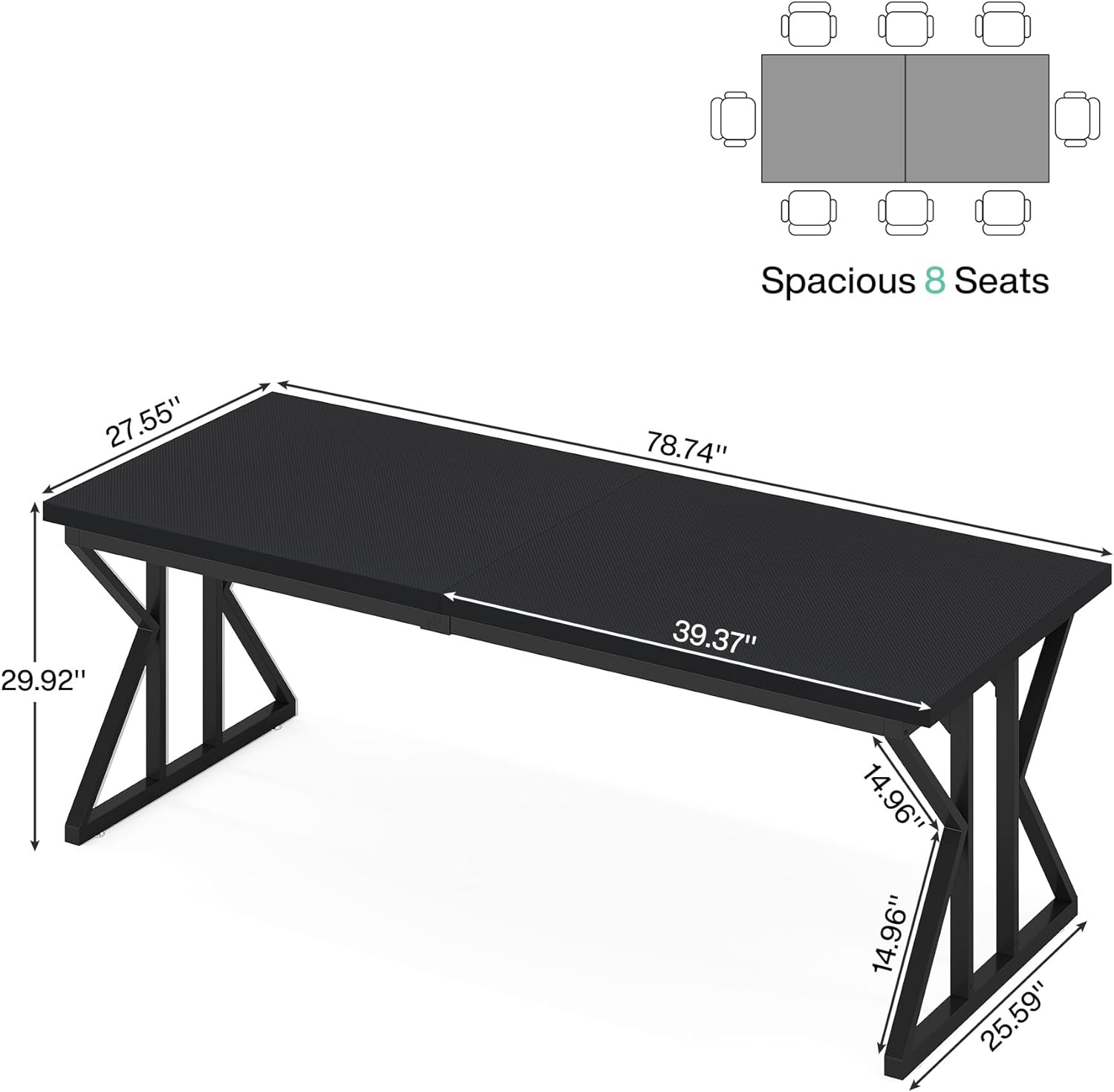 Tribesigns 78.7-Inch Executive Desk, Large Computer Office Desk, Industrial Study Writing Table for Home Office(Black)