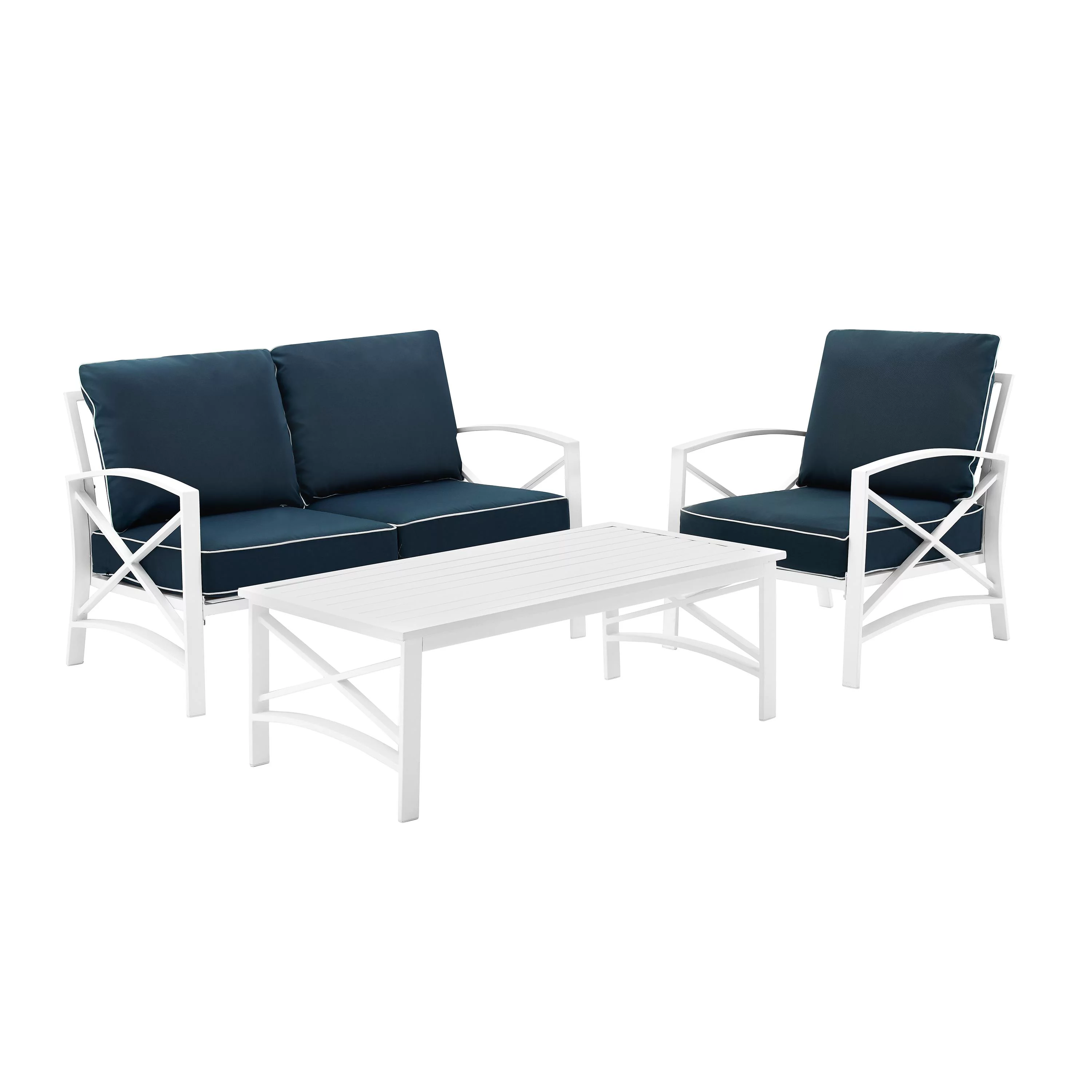 Crosley Kaplan 3 Piece Patio Sofa Set in Navy and White