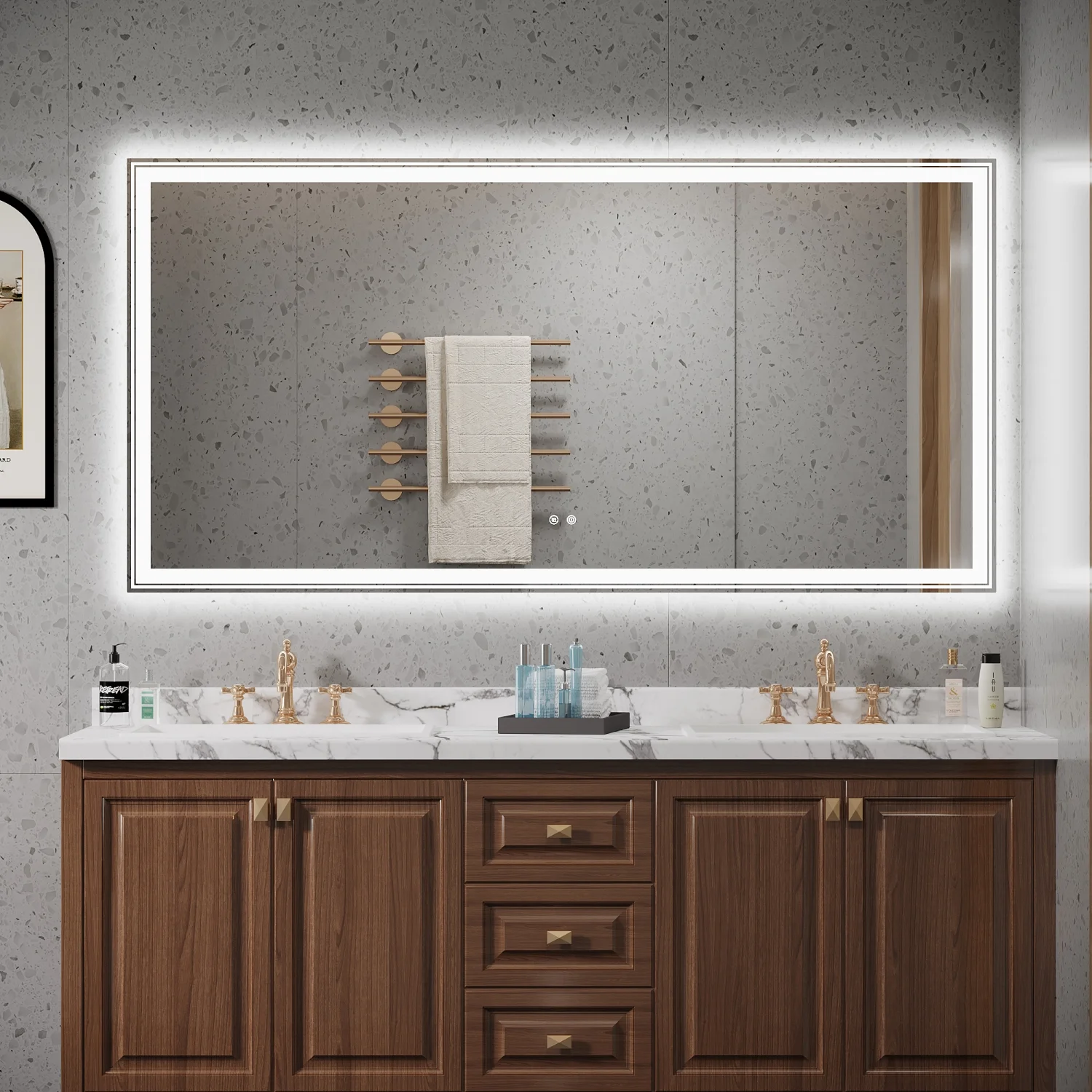 DremFaryoyo 72×36 inch LED-Lit   wall mounted anti-fog memory Large Adjustable Brightness front and back light Rectangular Vanity mirror