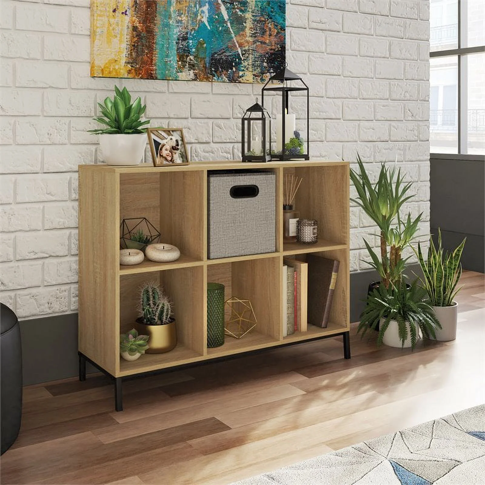 Pemberly Row 6-Cube Modern Engineered Wood Organizer Bookcase in Charter Oak