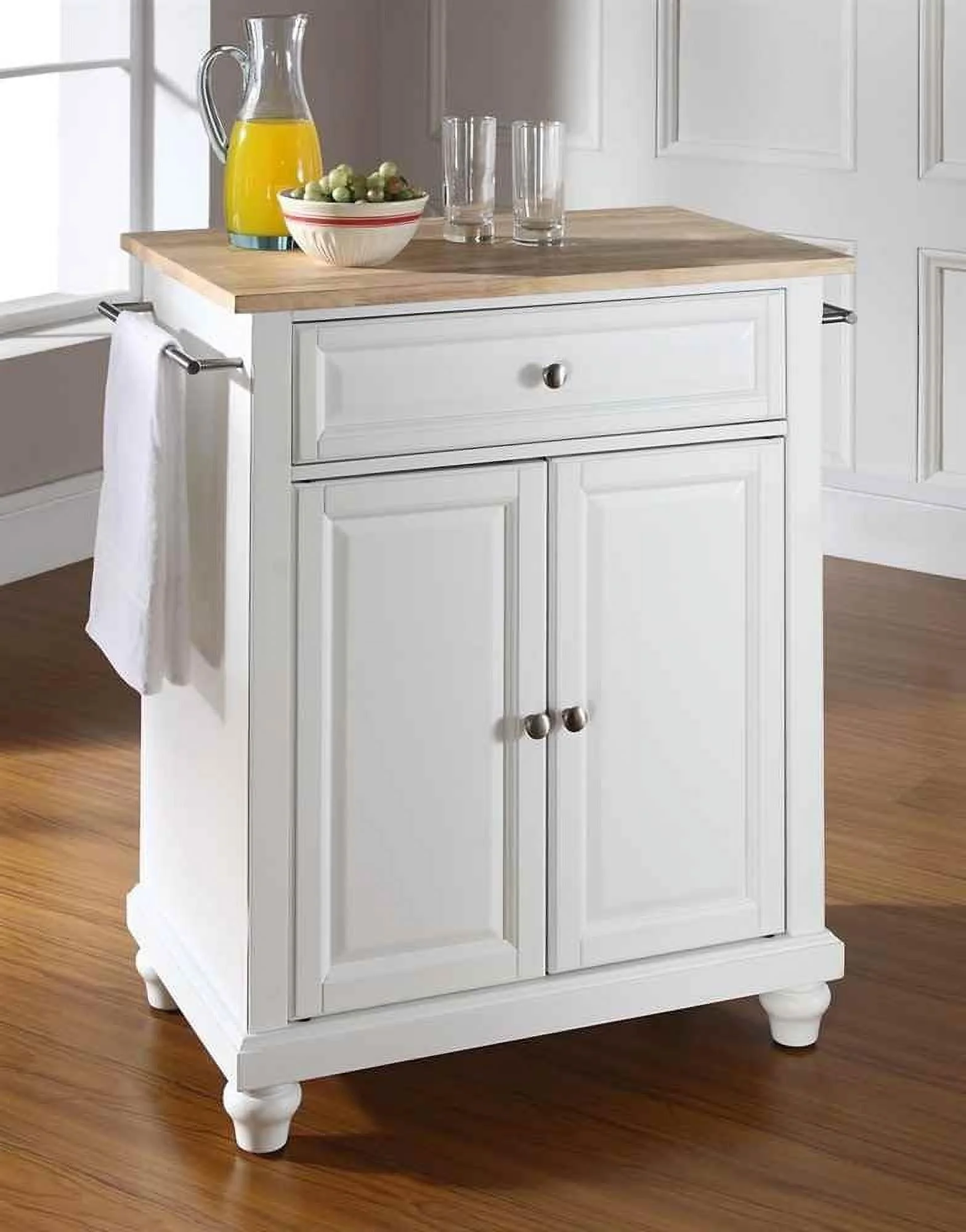 Cambridge Cuisine Kitchen Island With Natural Wood Top - White