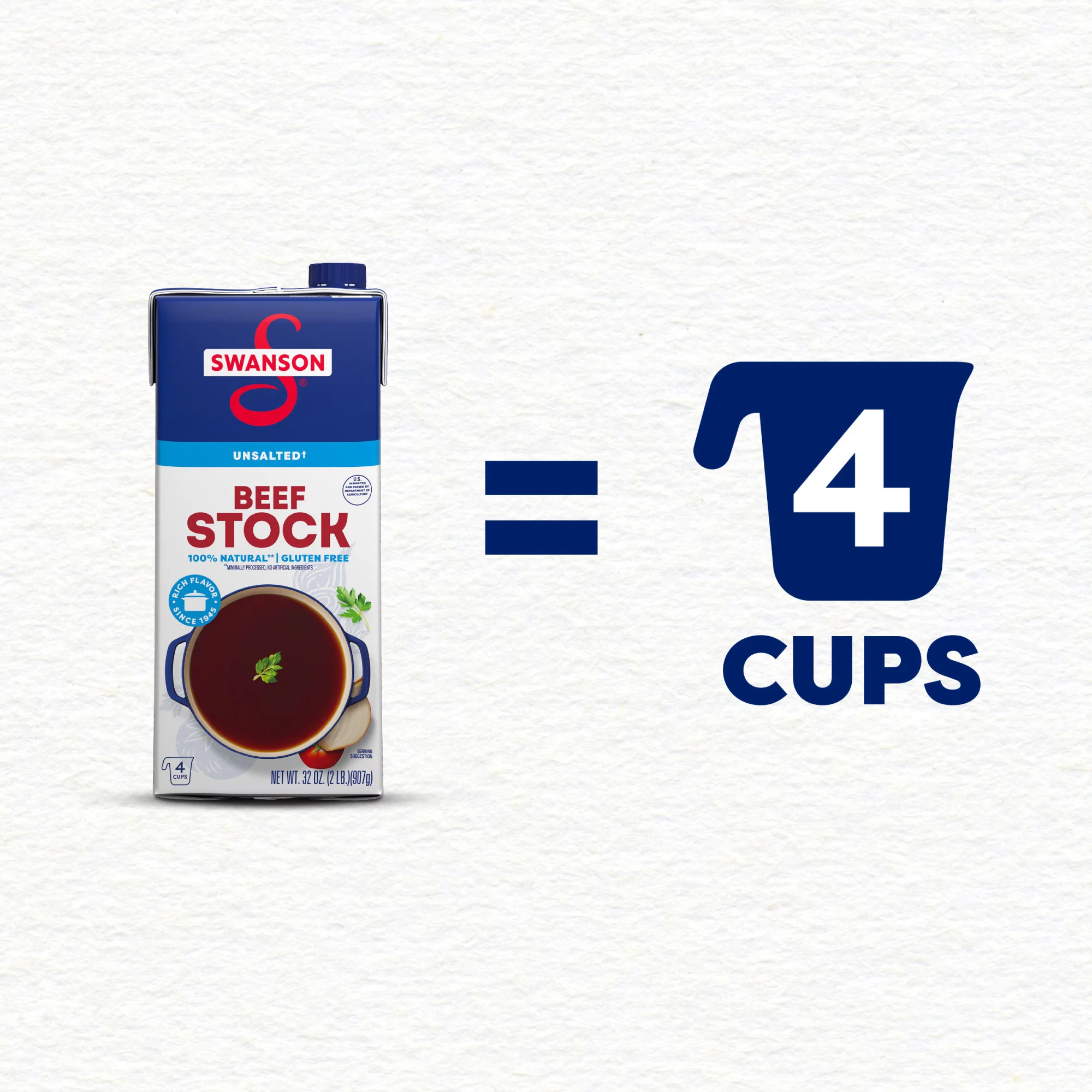 Swanson 100% Natural Unsalted Beef Stock, 32 oz Carton