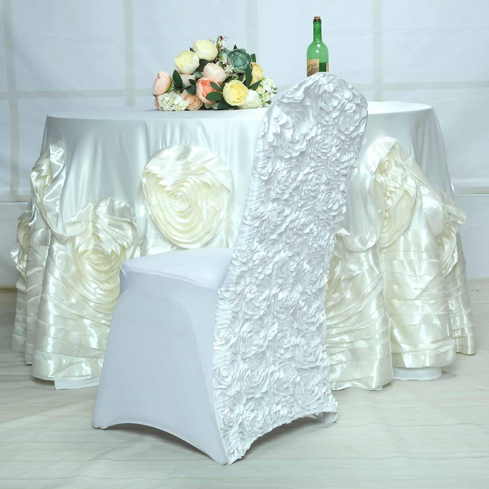 Efavormart 5 PCS Satin Rosette White Stretch Banquet Spandex Chair Cover Dinning Event Slipcover For Wedding Banquet Catering