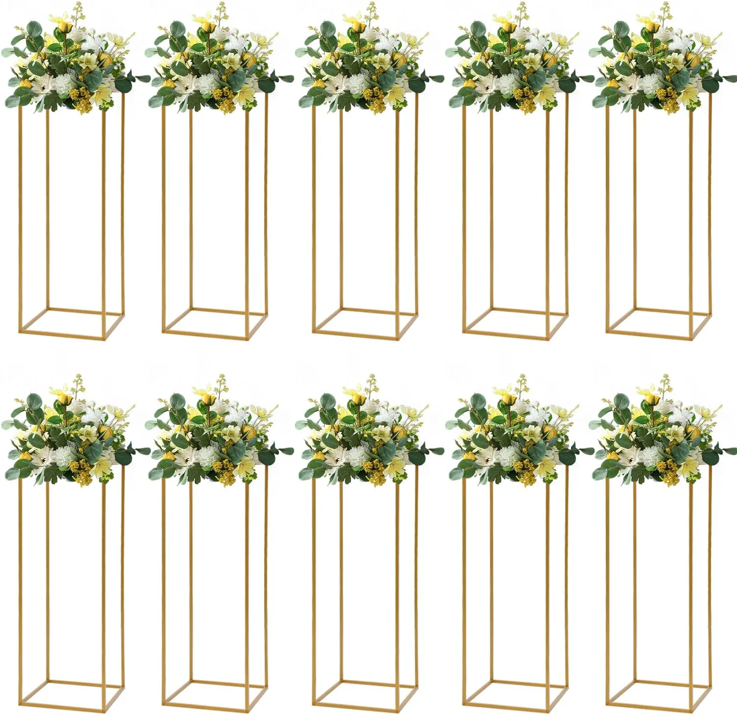 10 Pcs Gold Wedding Flower Centerpiece, Metal Flower Holder Flower Arrangement, 24in/60cm Tall Geometric Centerpieces Vase for Table, Home Party Wedding Decorations Flower Rack