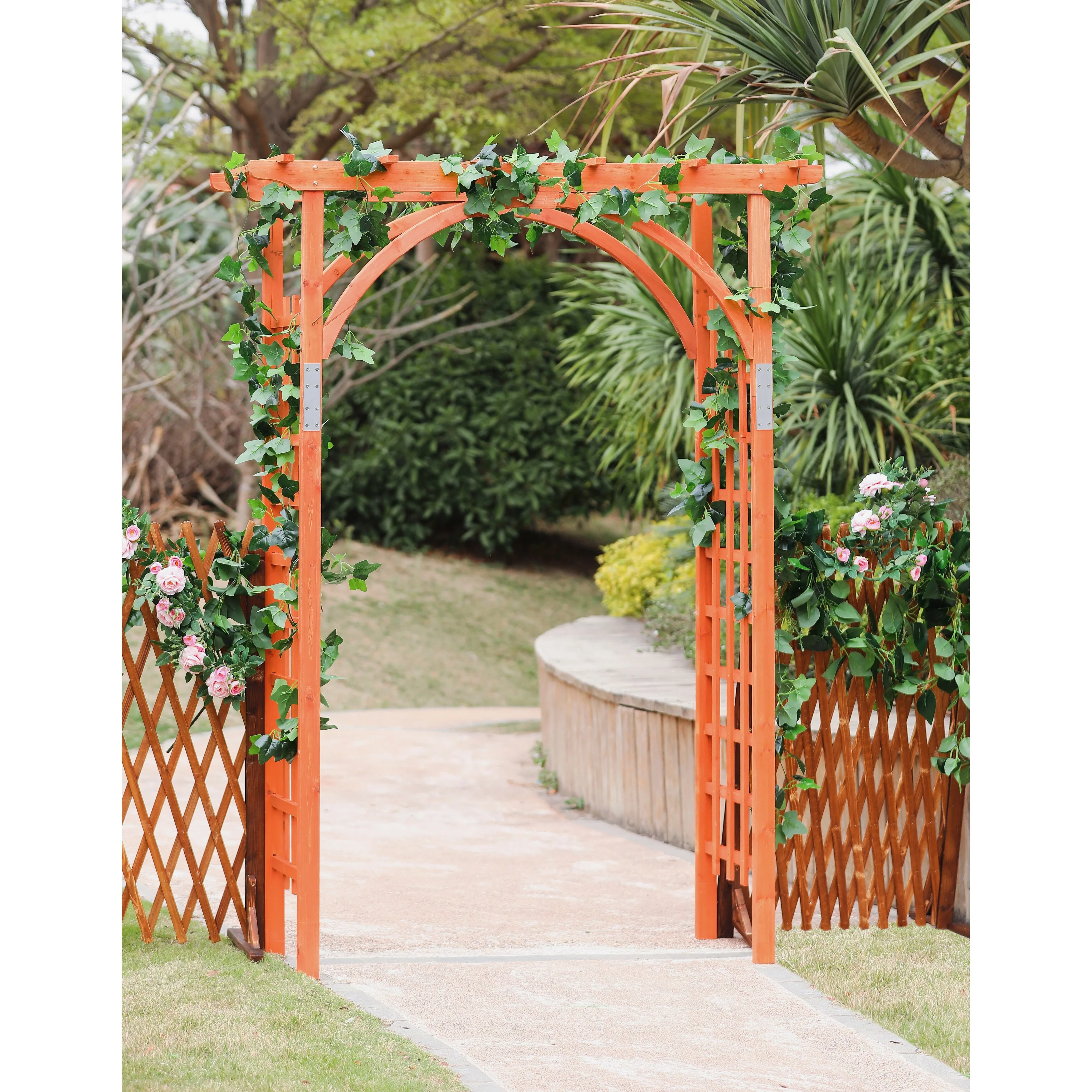 LuxenHome 7ft Brown Wood Garden Arbor