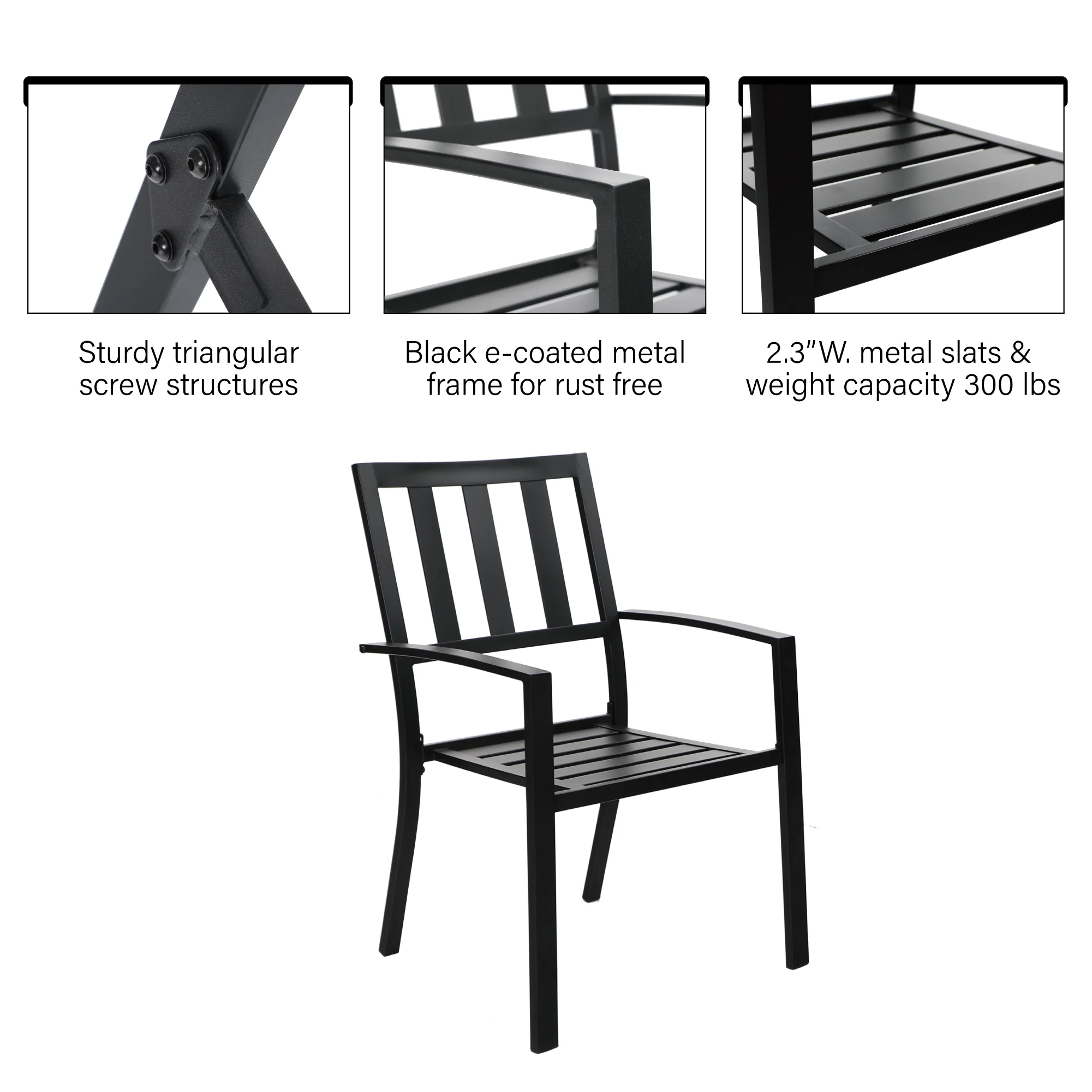 Sophia & William 3 Peices Patio Bistro Set Metal Dining Chairs with Side Table - Black