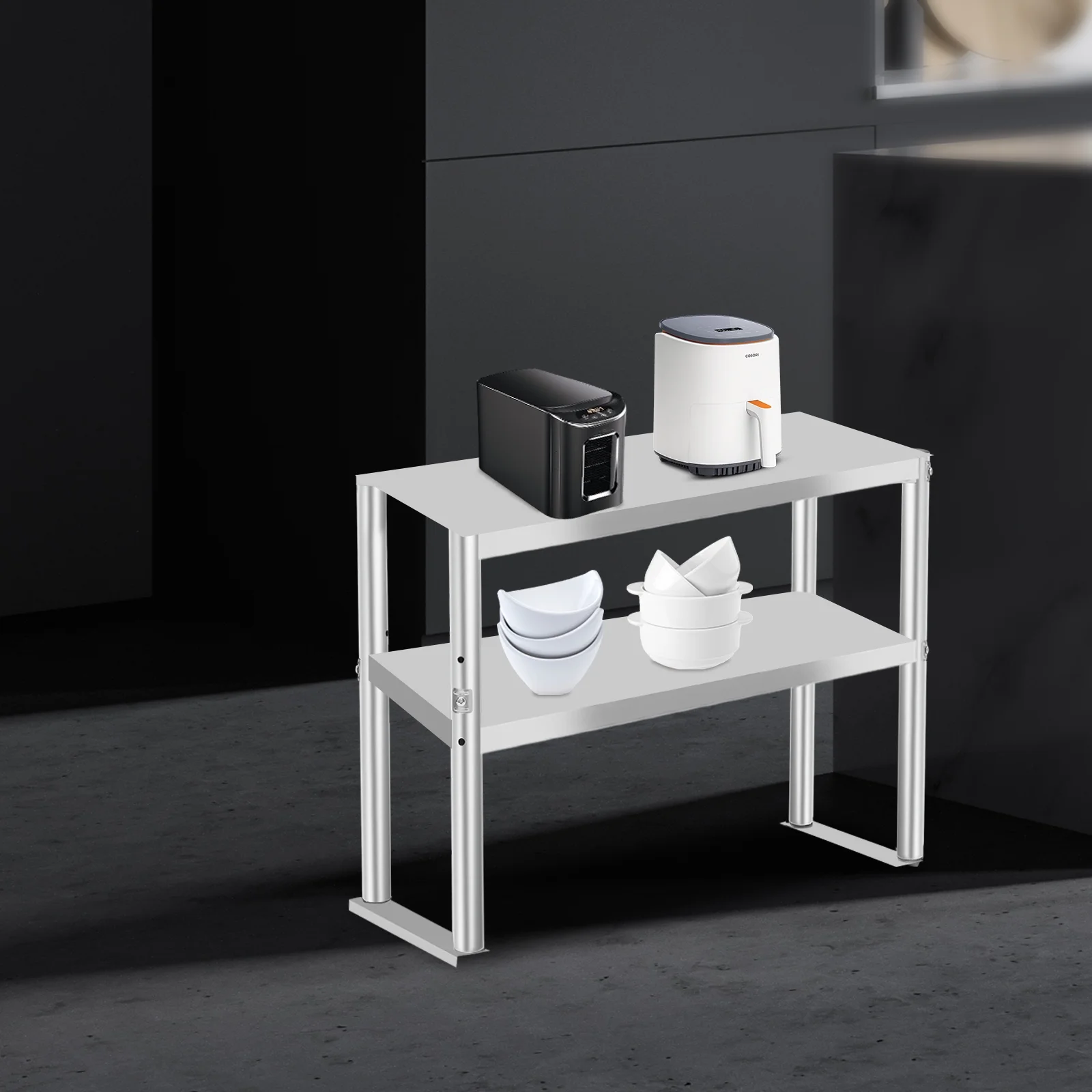 Miumaeov 12'' x 30'' Stainless Steel Work Table Prep Station Commercial Kitchen Equipment Double Overshelf