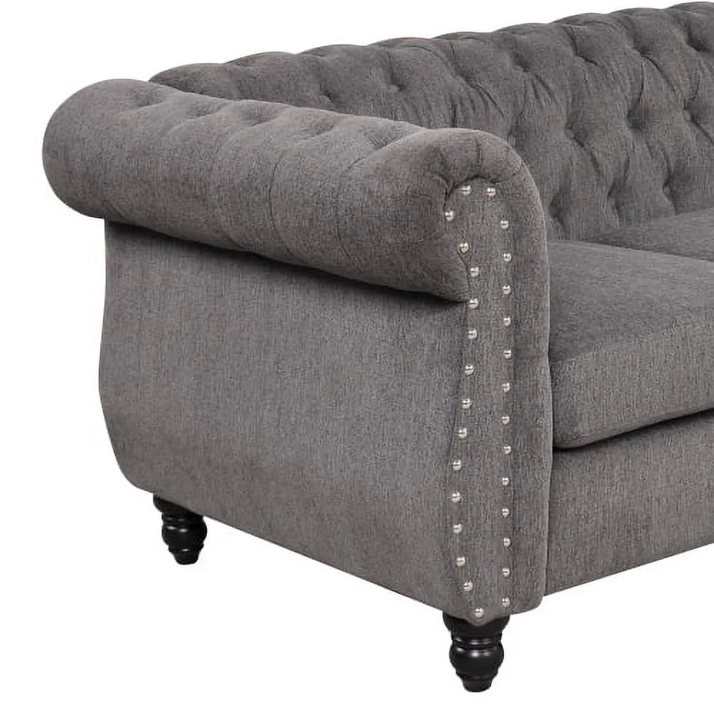 JHOOTUUO 39” modern sofa Dutch plush upholstered sofa  solid wood legs  buttoned tufted backrest  gray