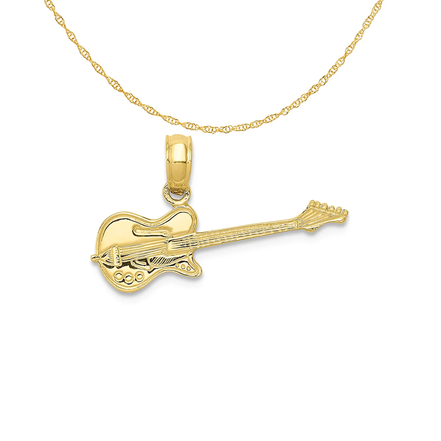 Carat in Karats 10K Yellow Gold Electric Guitar Pendant Charm (9mm x 20mm) With 14K Yellow Gold Lightweight Rope Chain Necklace 20''