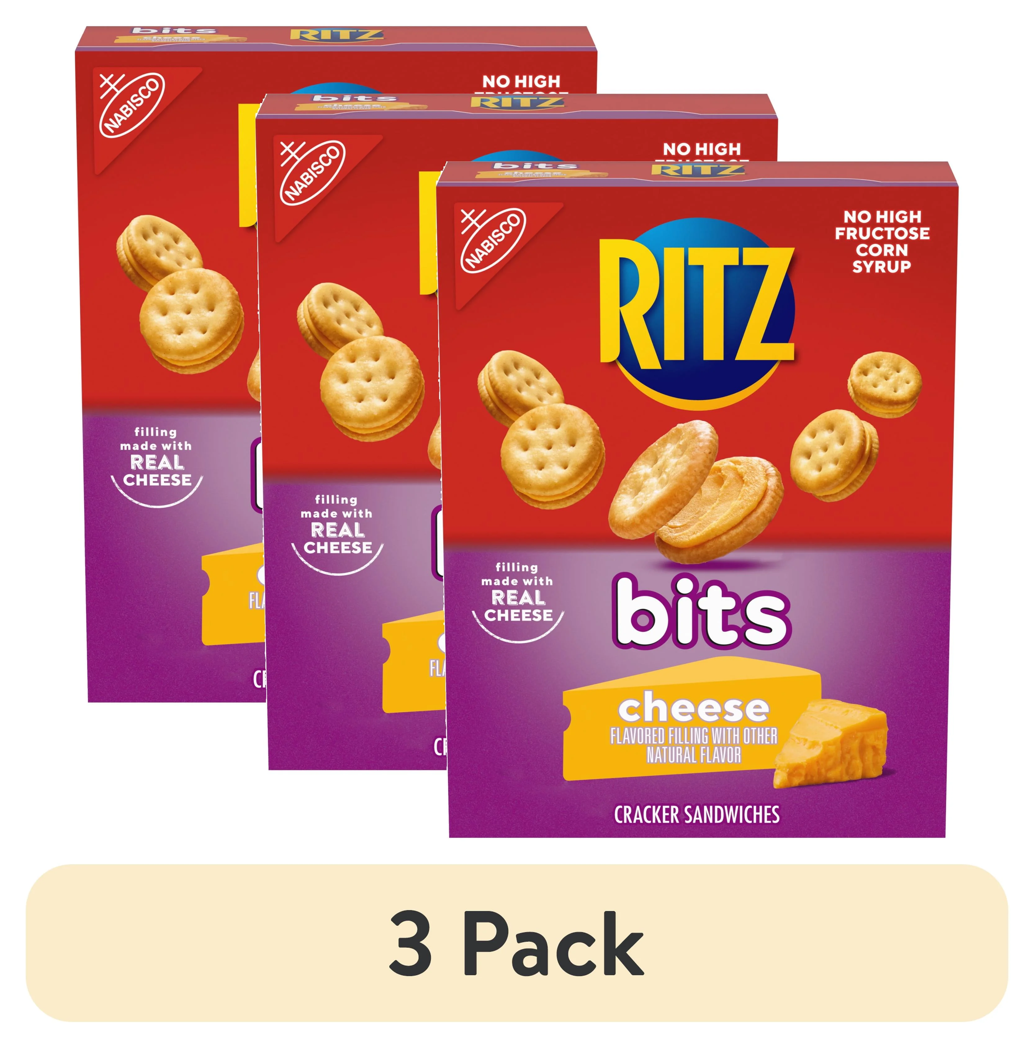 (3 pack) RITZ Bits Cheese Sandwich Crackers, 8.8 oz
