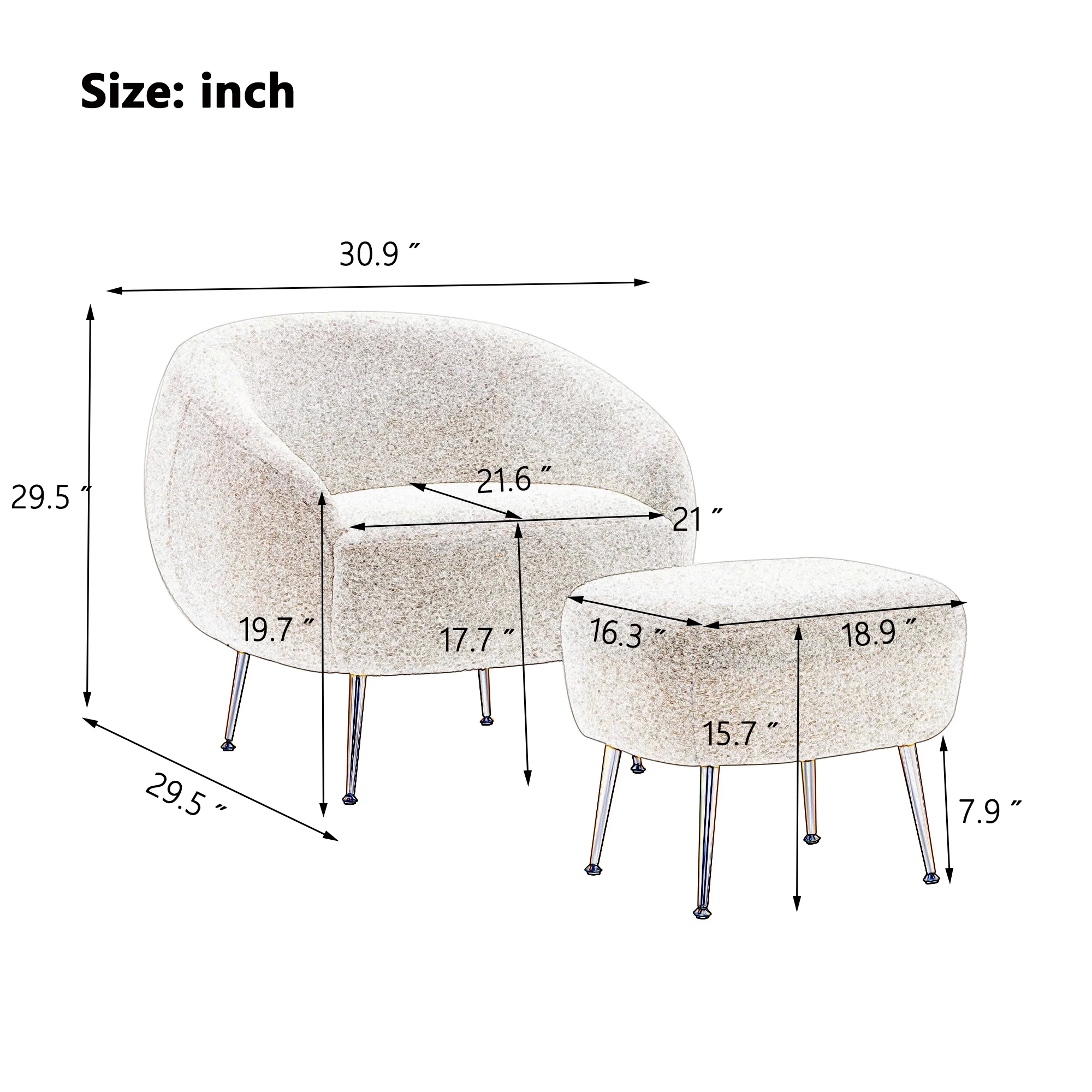 Churanty Velvet Accent Chair with Ottoman,Modern Comfy Teddy Short Plush Armchair with Gold Legs Single Sofa Chair for Living Room,Dark Blue